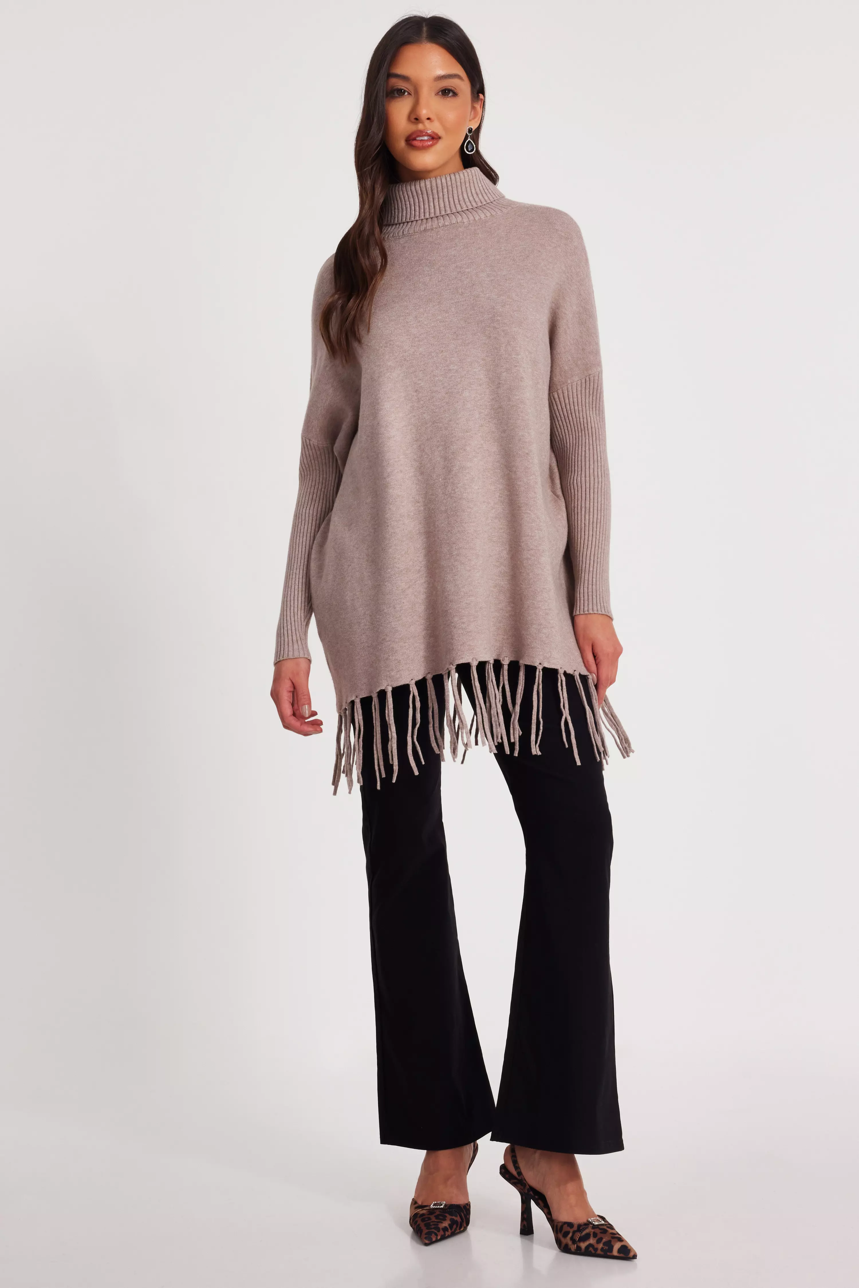 Mocha Knit Tassel Hem Jumper