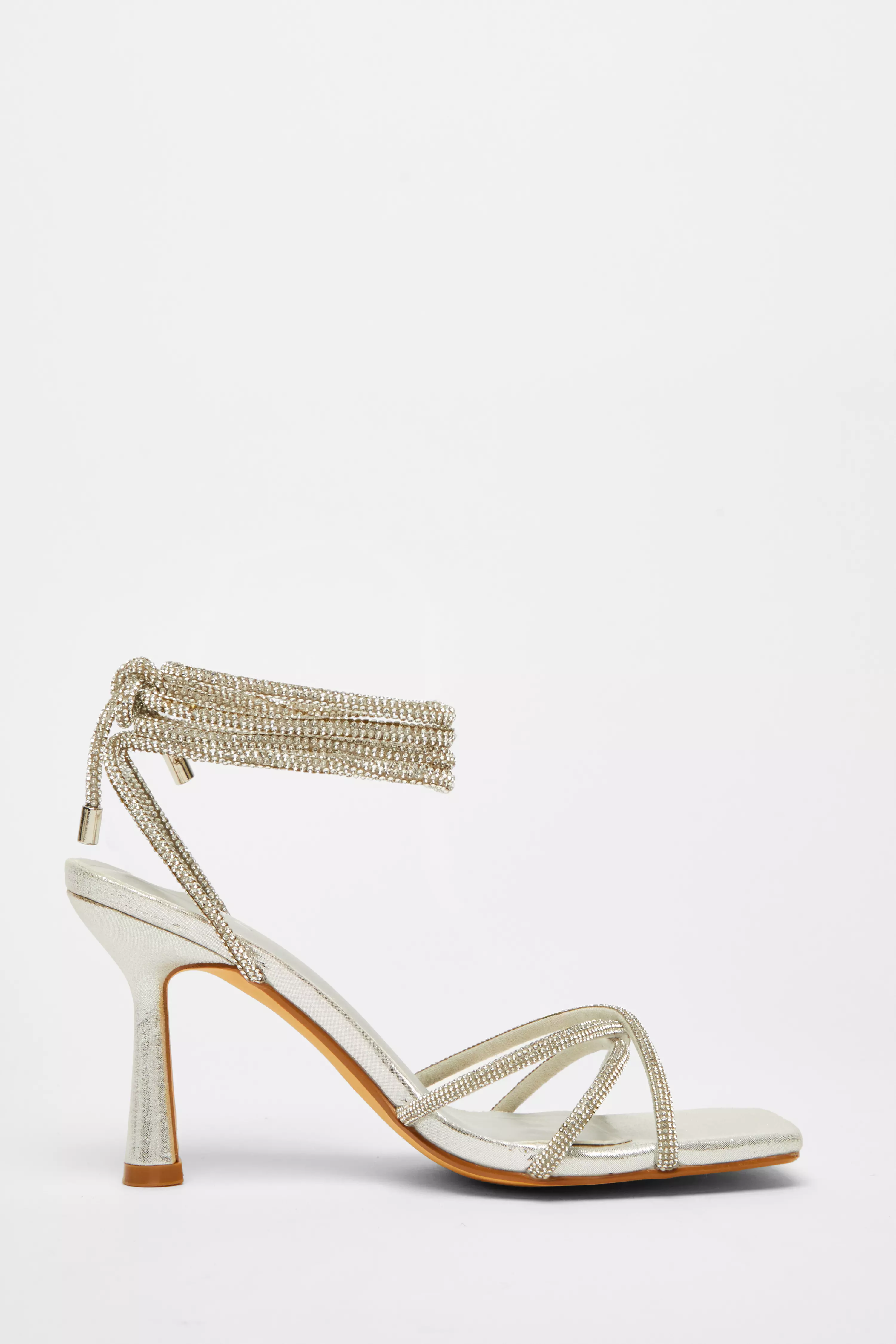 Silver Diamante Lace Up Heels