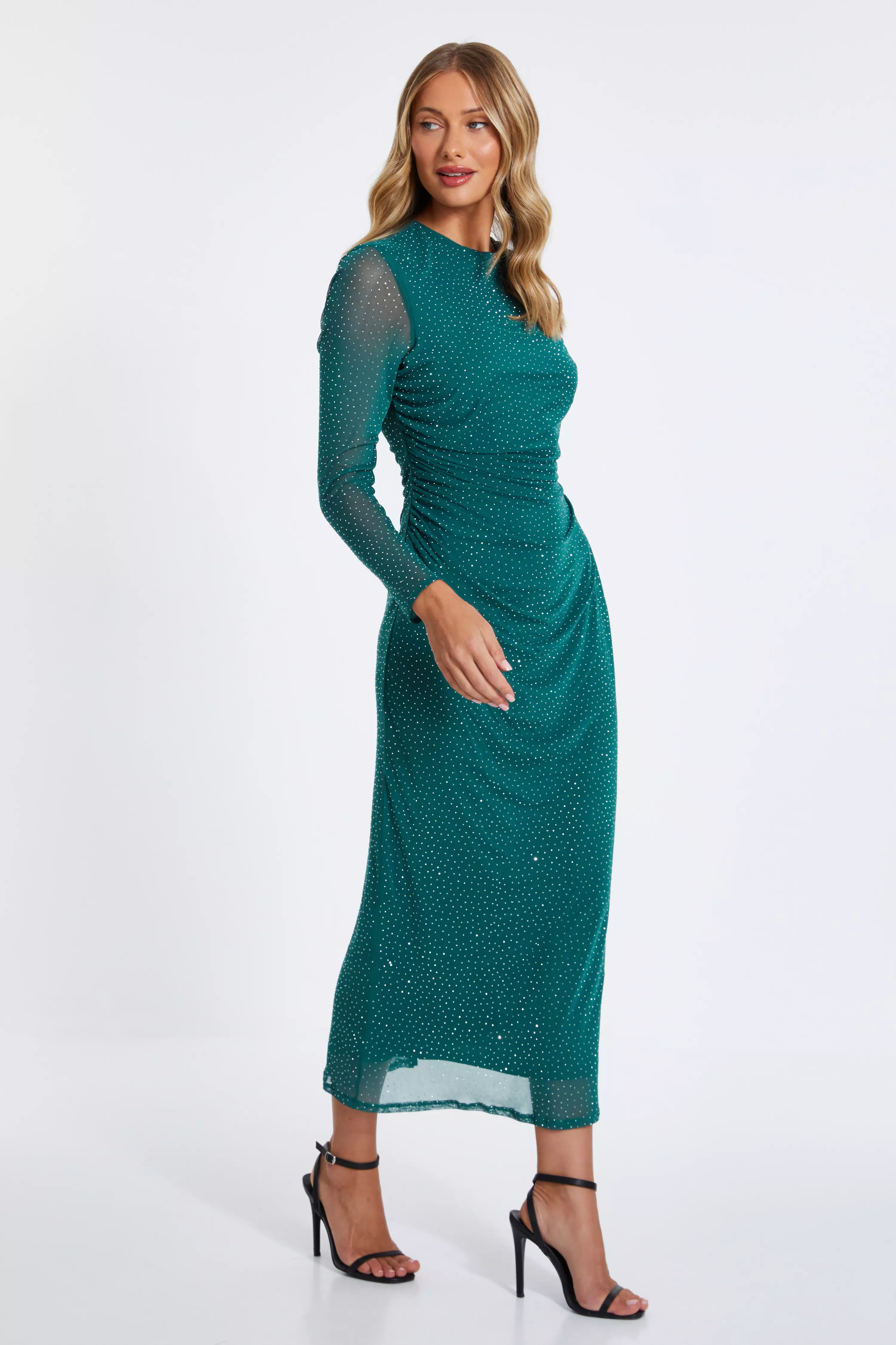 Bottle Green Rhinestone Midaxi Dress