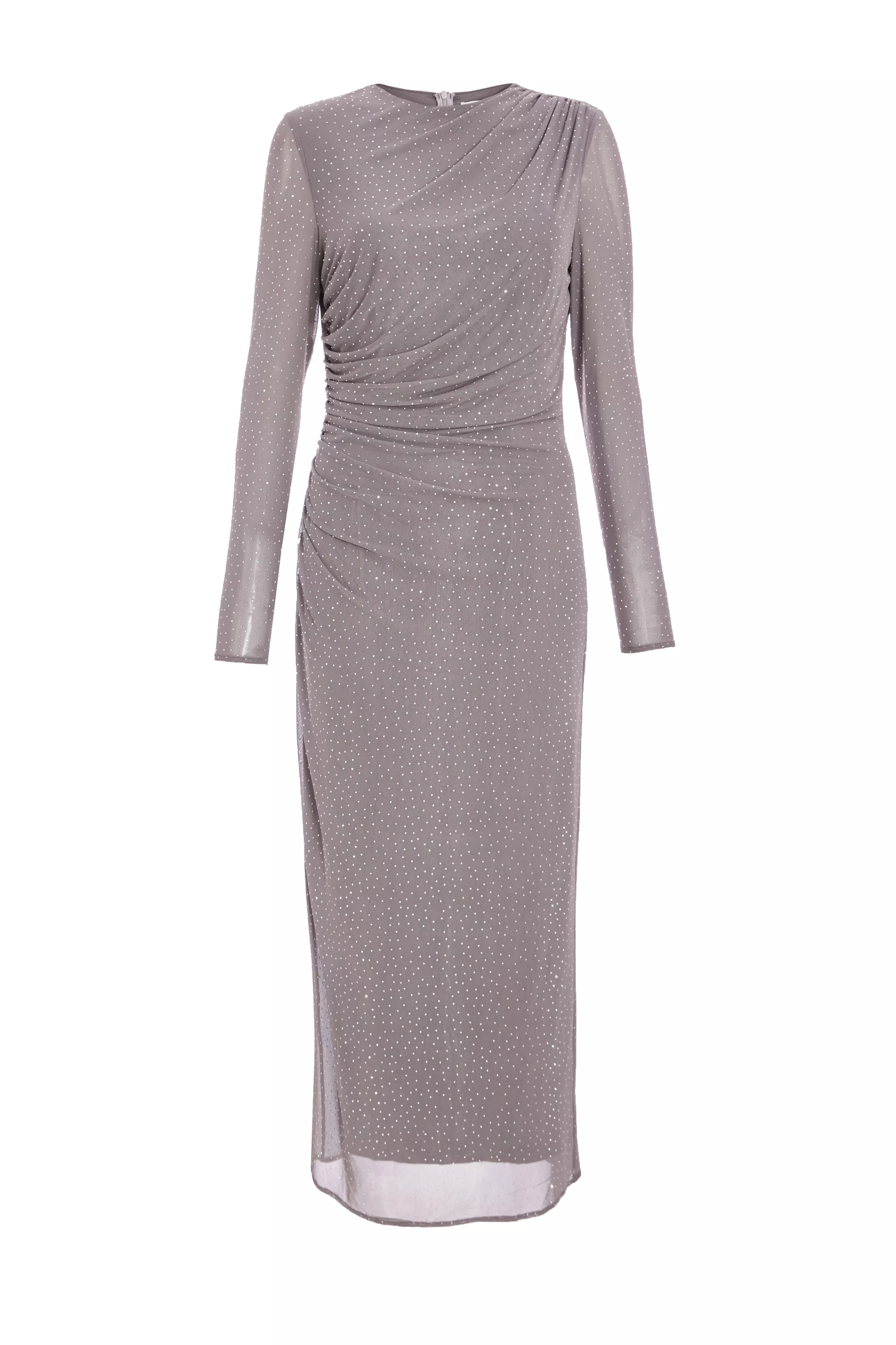 Grey Mesh Diamante Maxi Dress