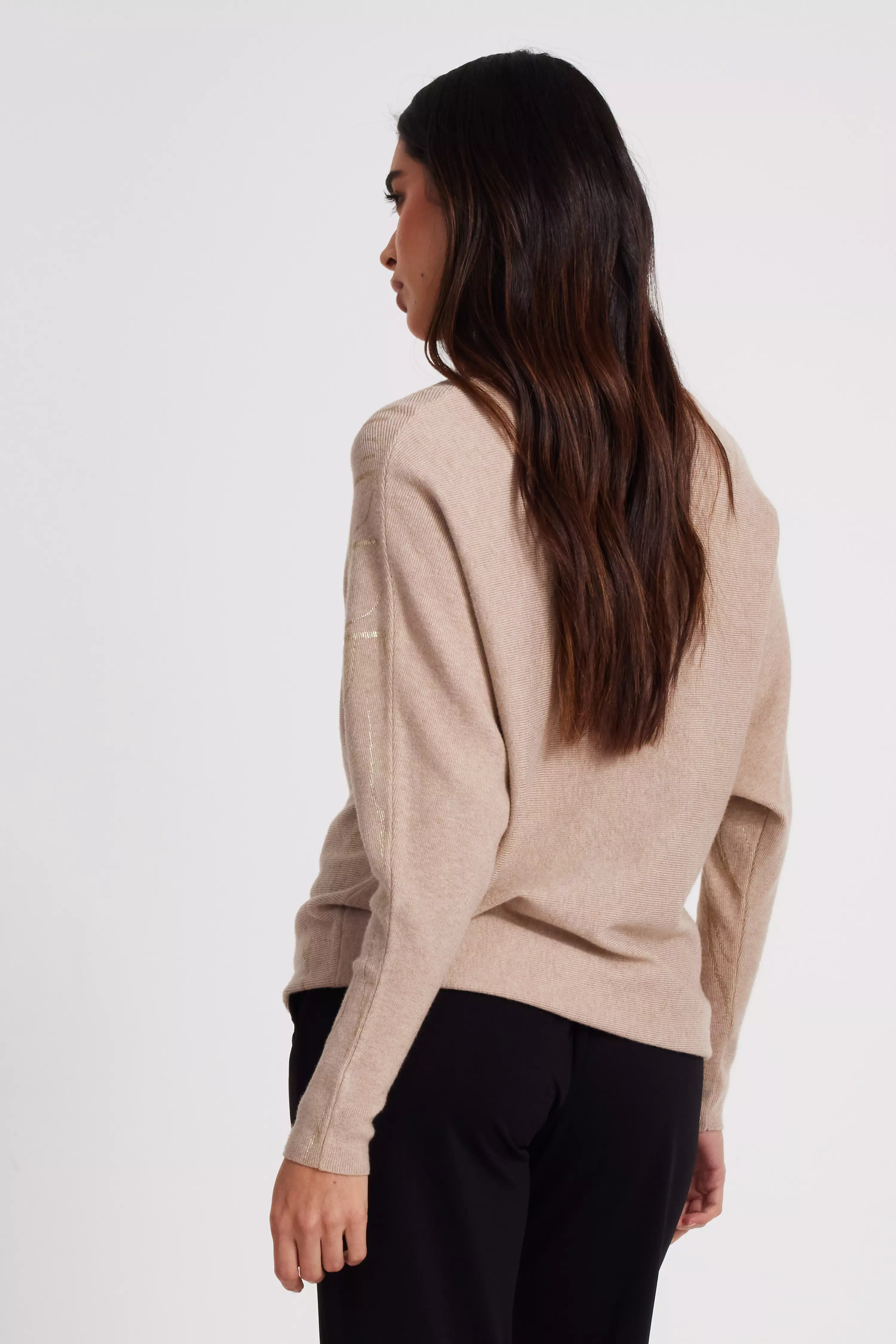 Beige Knit Foil Detail Jumper