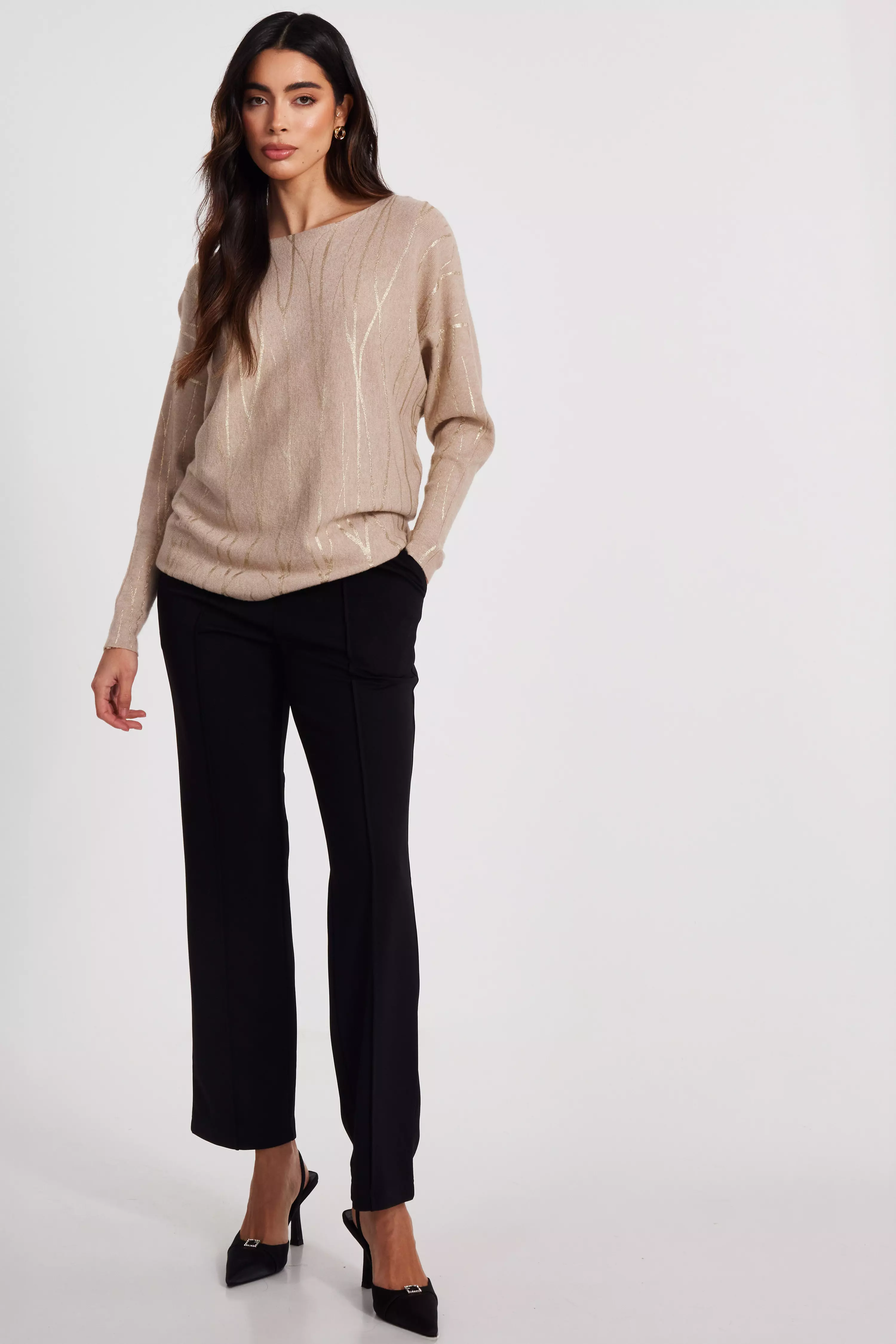 Beige Knit Foil Detail Jumper