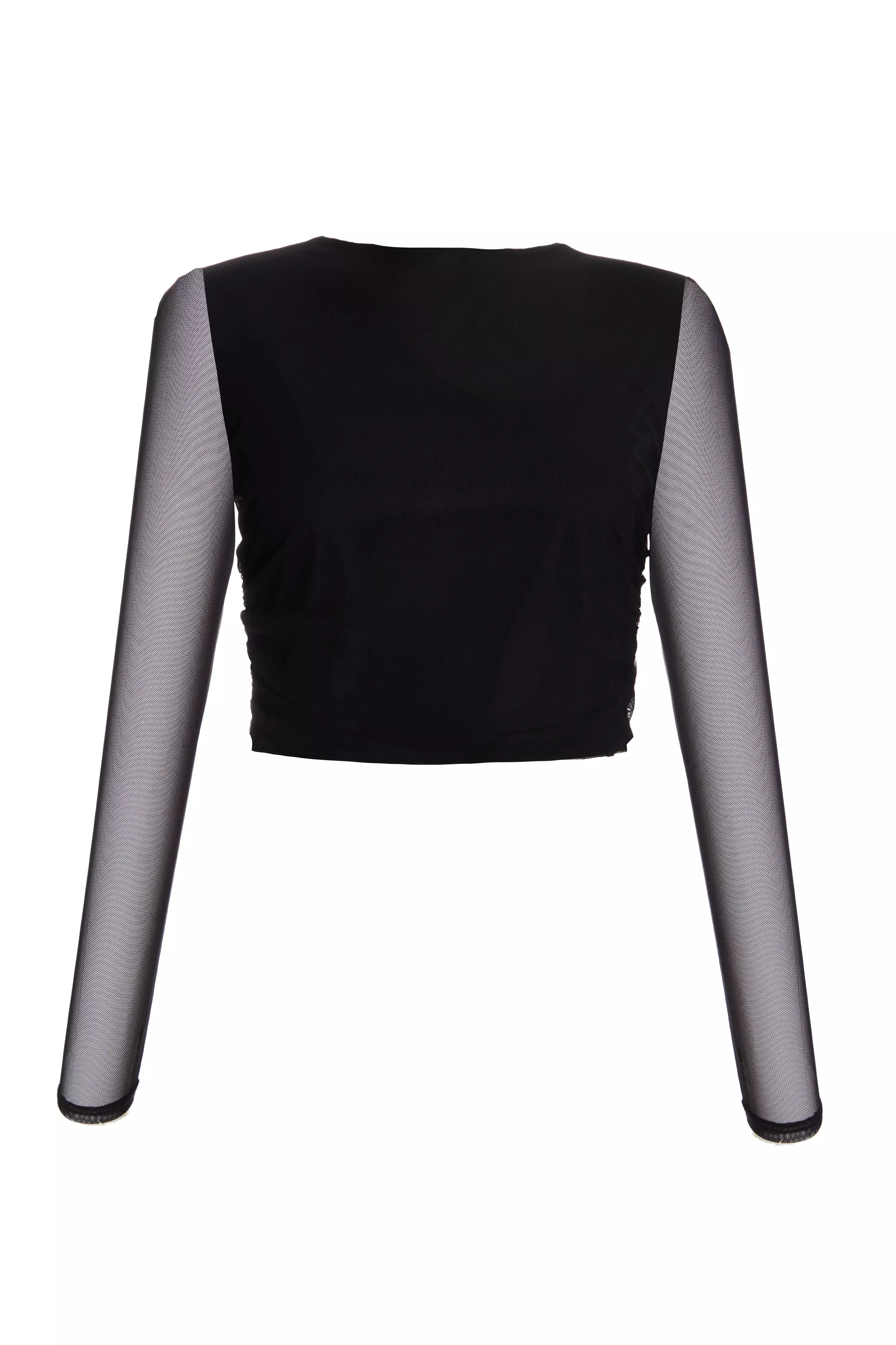 Black Mesh Long Sleeve Top