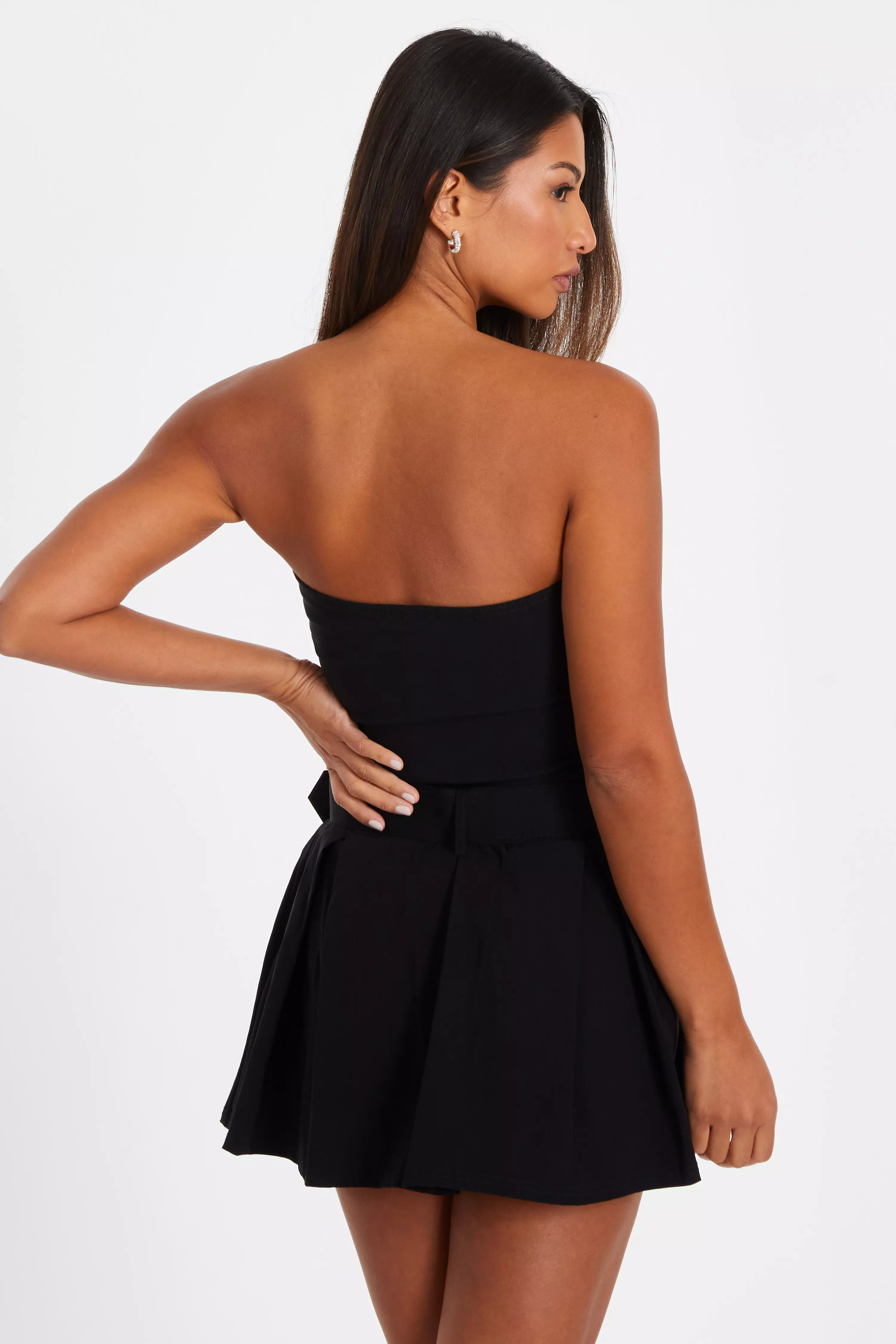 Black Bandeau Pleated Playsuit