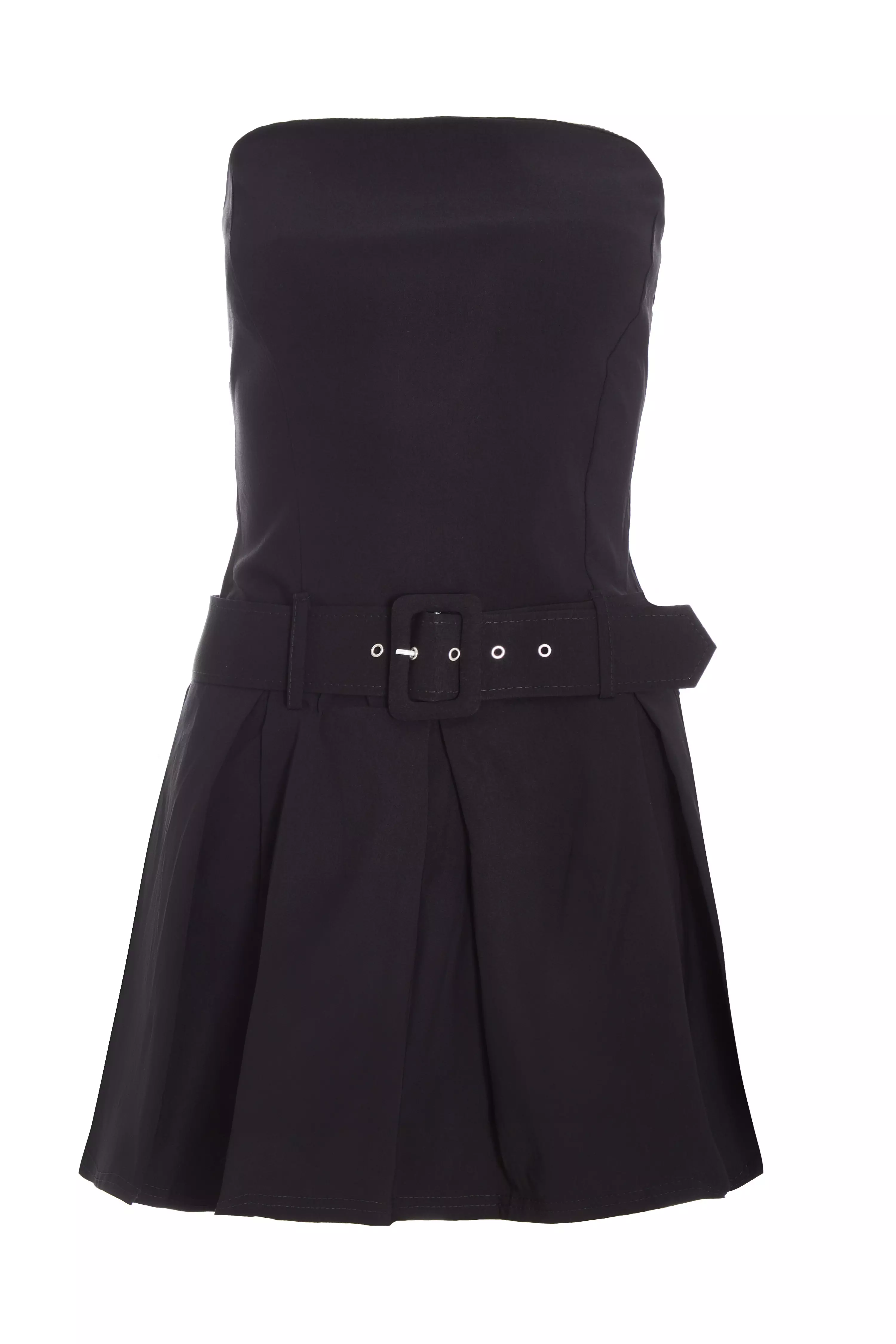 Black Bandeau Pleated Playsuit