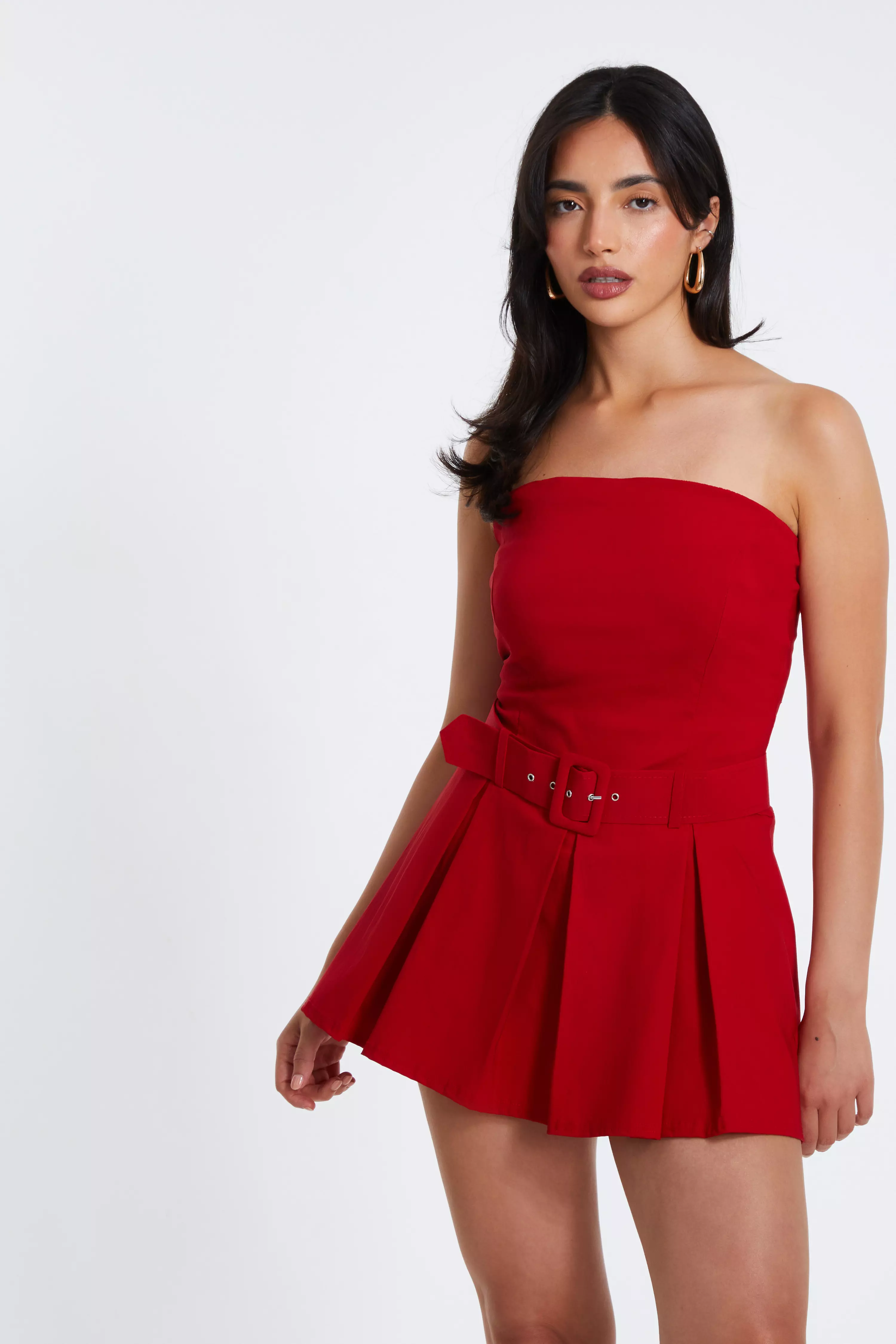 Red Bandeau Belted Playsuit