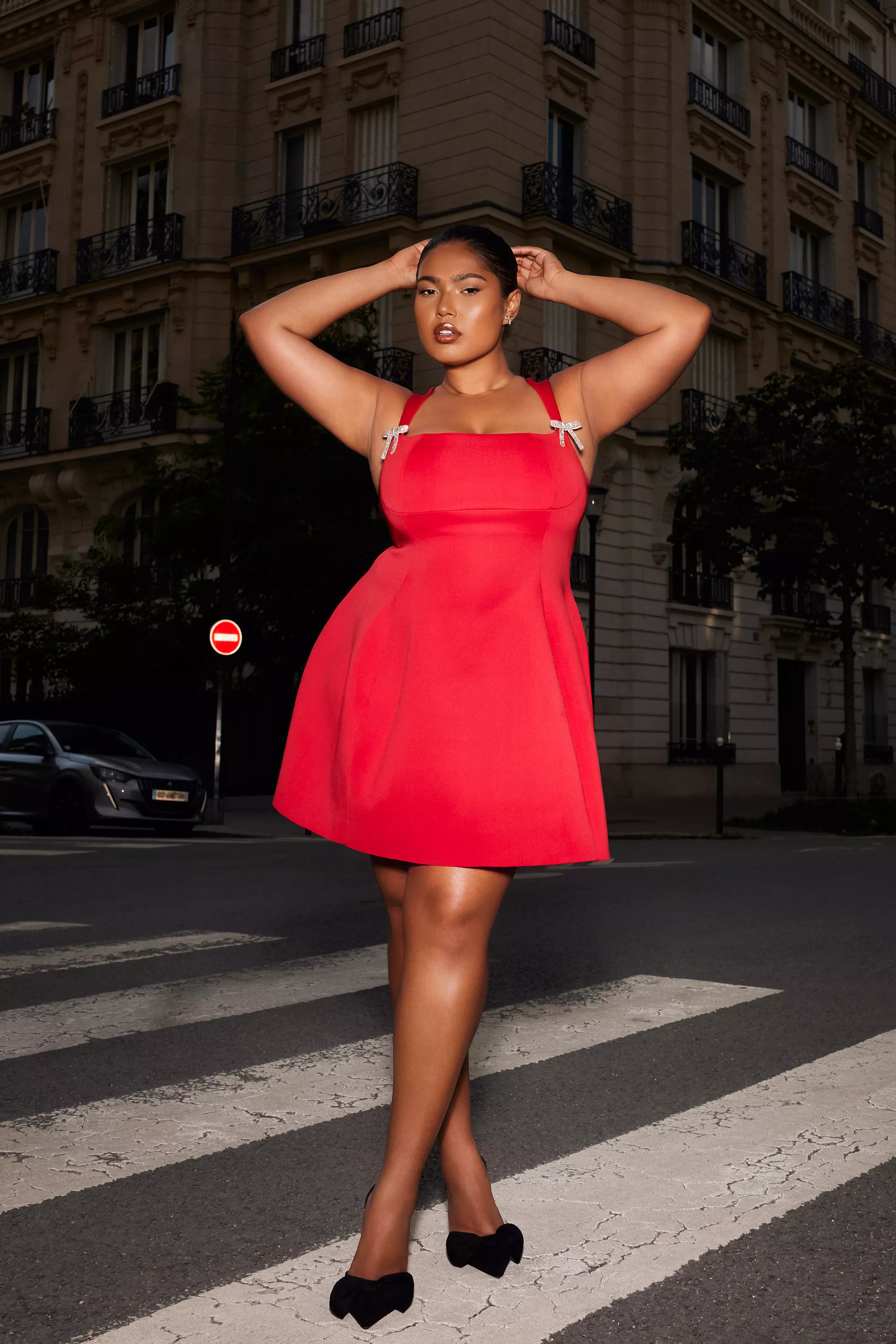 Red A-Line Bow Detail Mini Dress