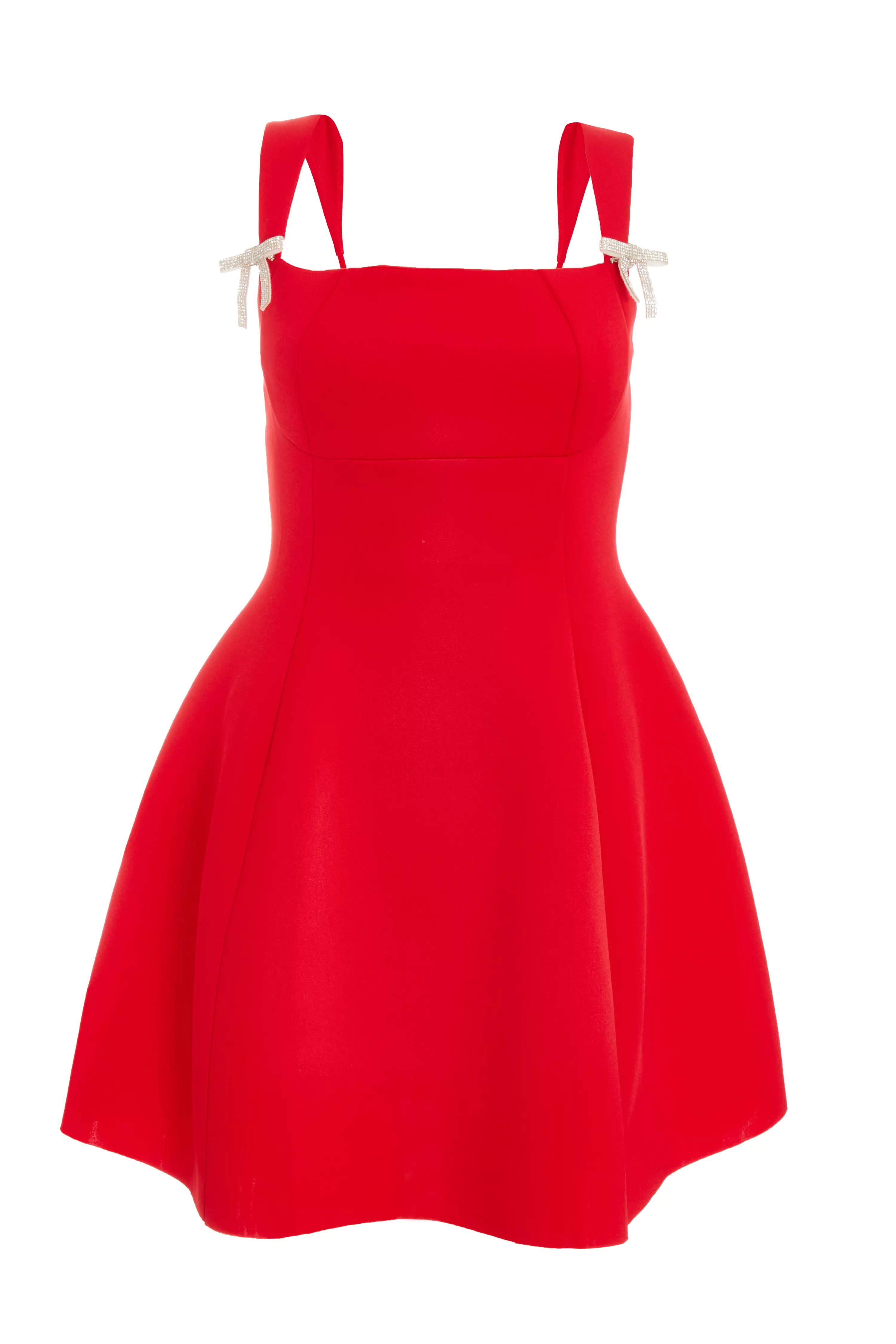 Red A-Line Bow Detail Mini Dress