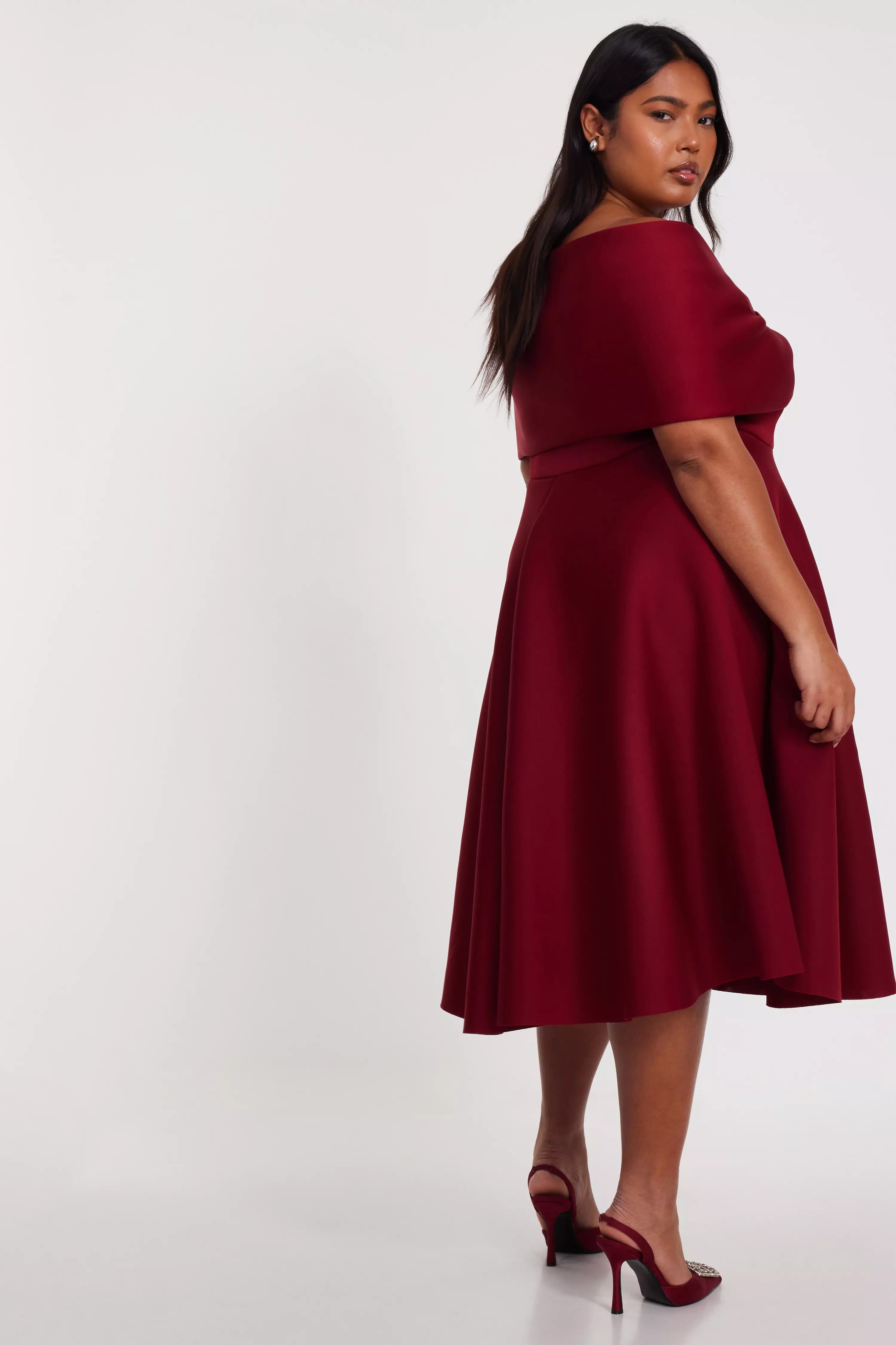 Curve Dark Red Skater Midi Dress