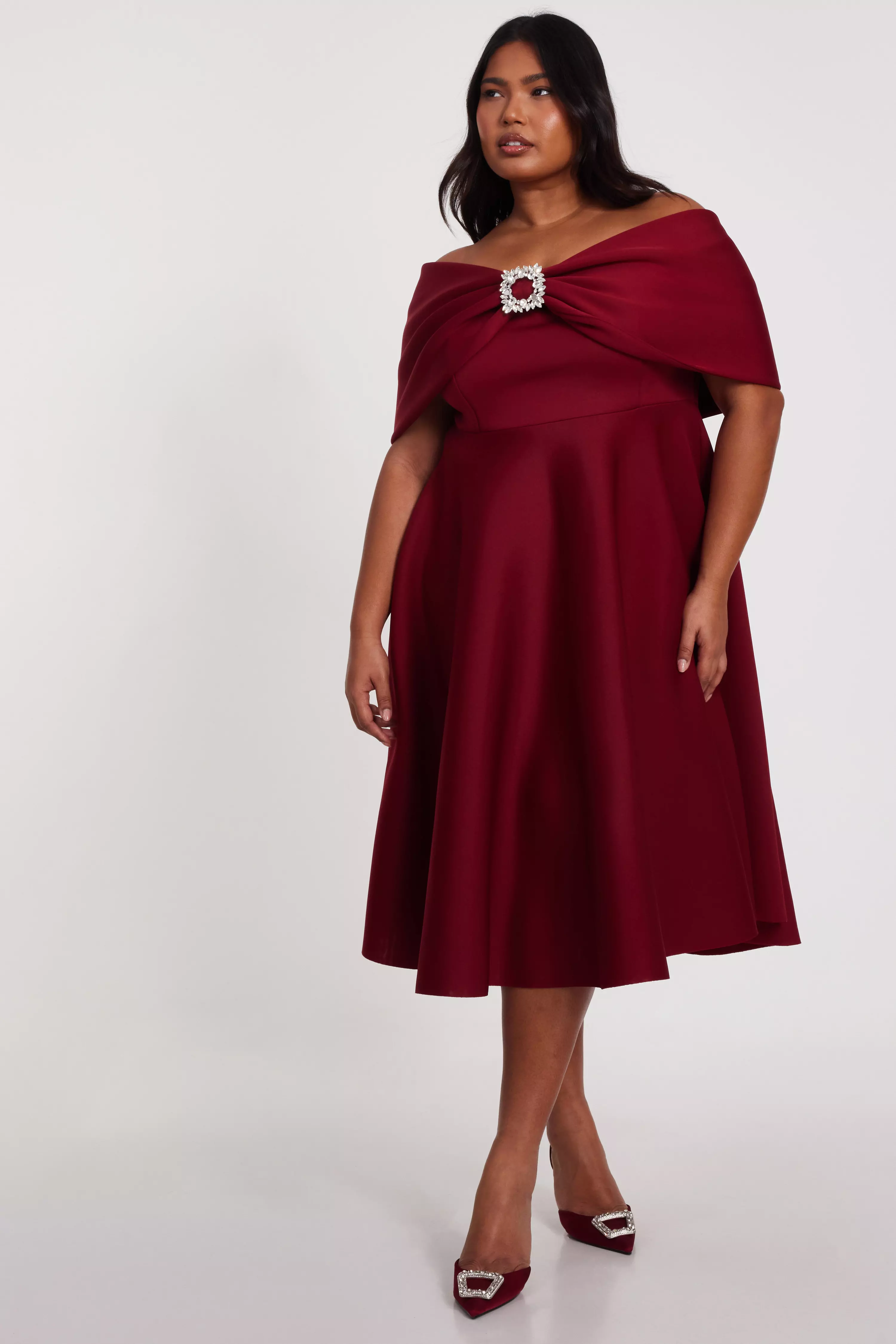 Curve Dark Red Skater Midi Dress