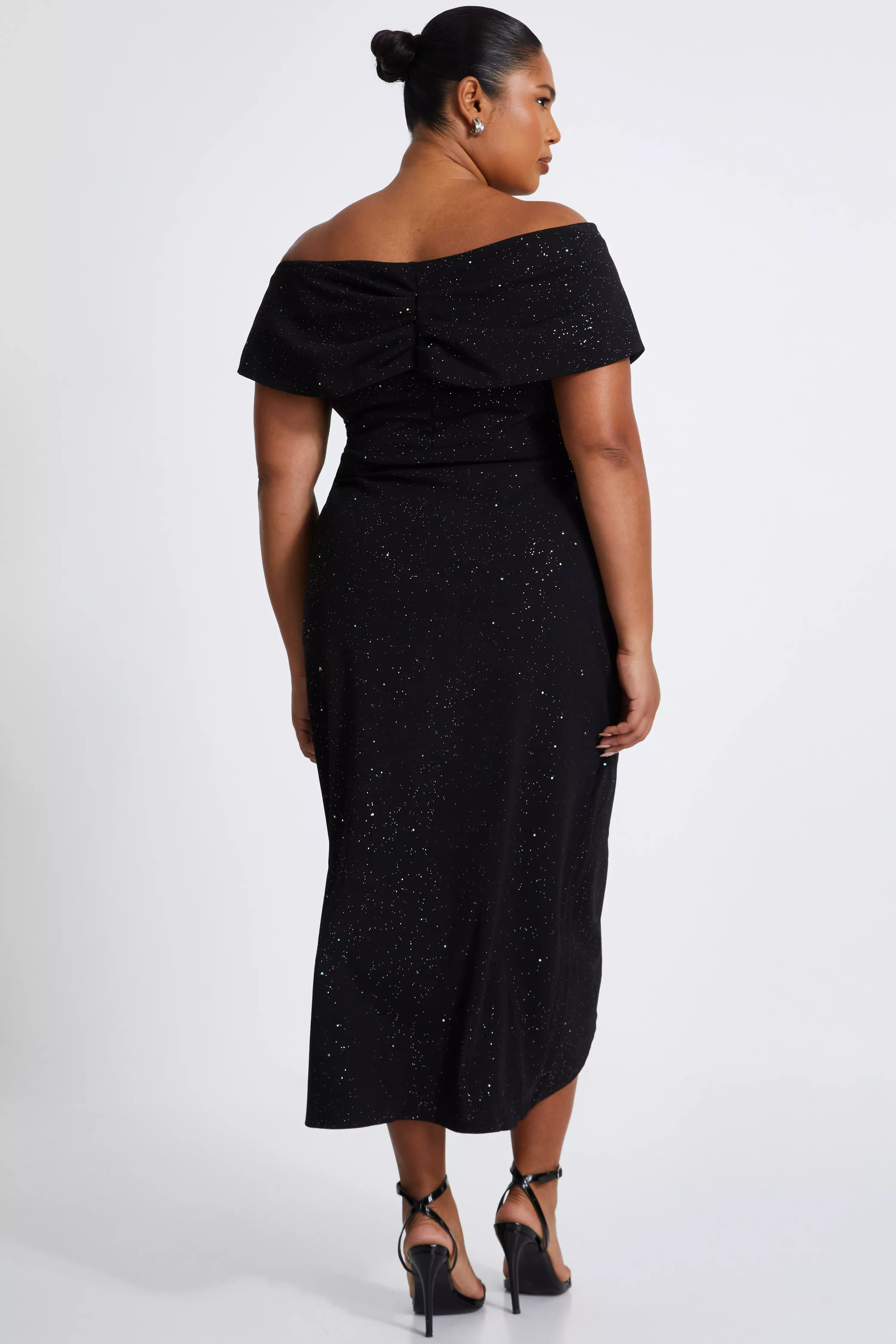 Curve Black Glitter Bardot Midi Dress