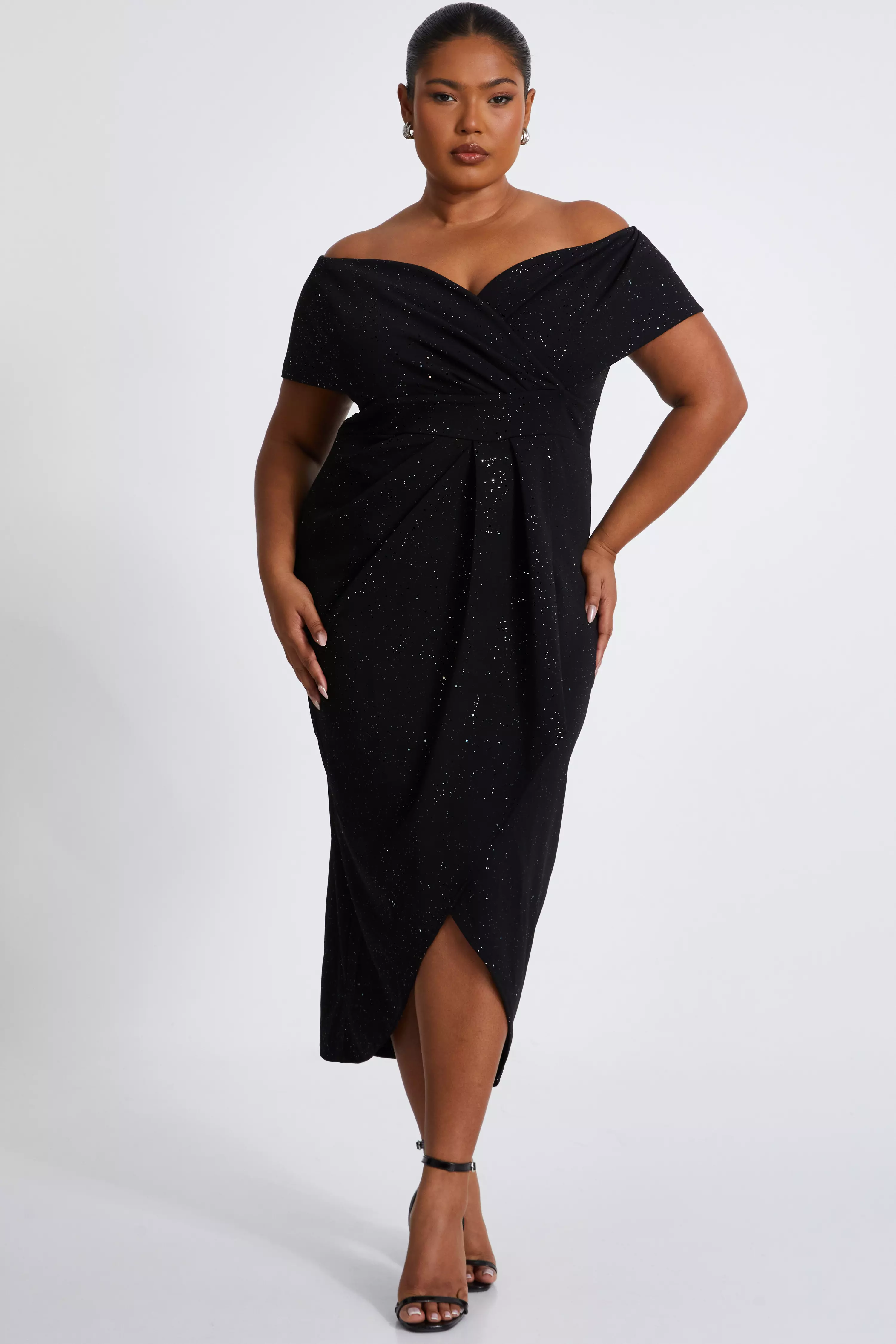 Curve Black Glitter Bardot Midi Dress