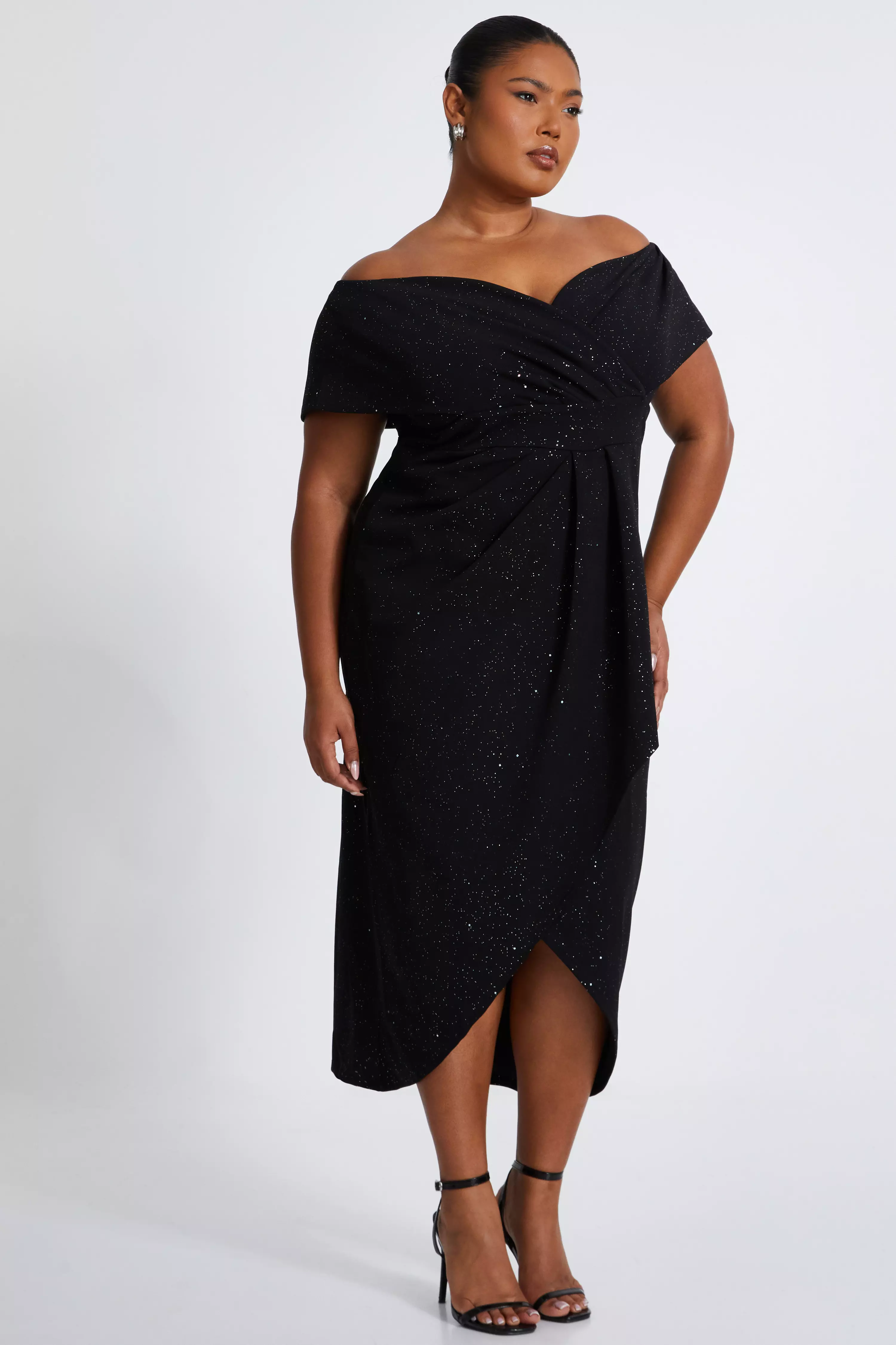 Curve Black Glitter Bardot Midi Dress