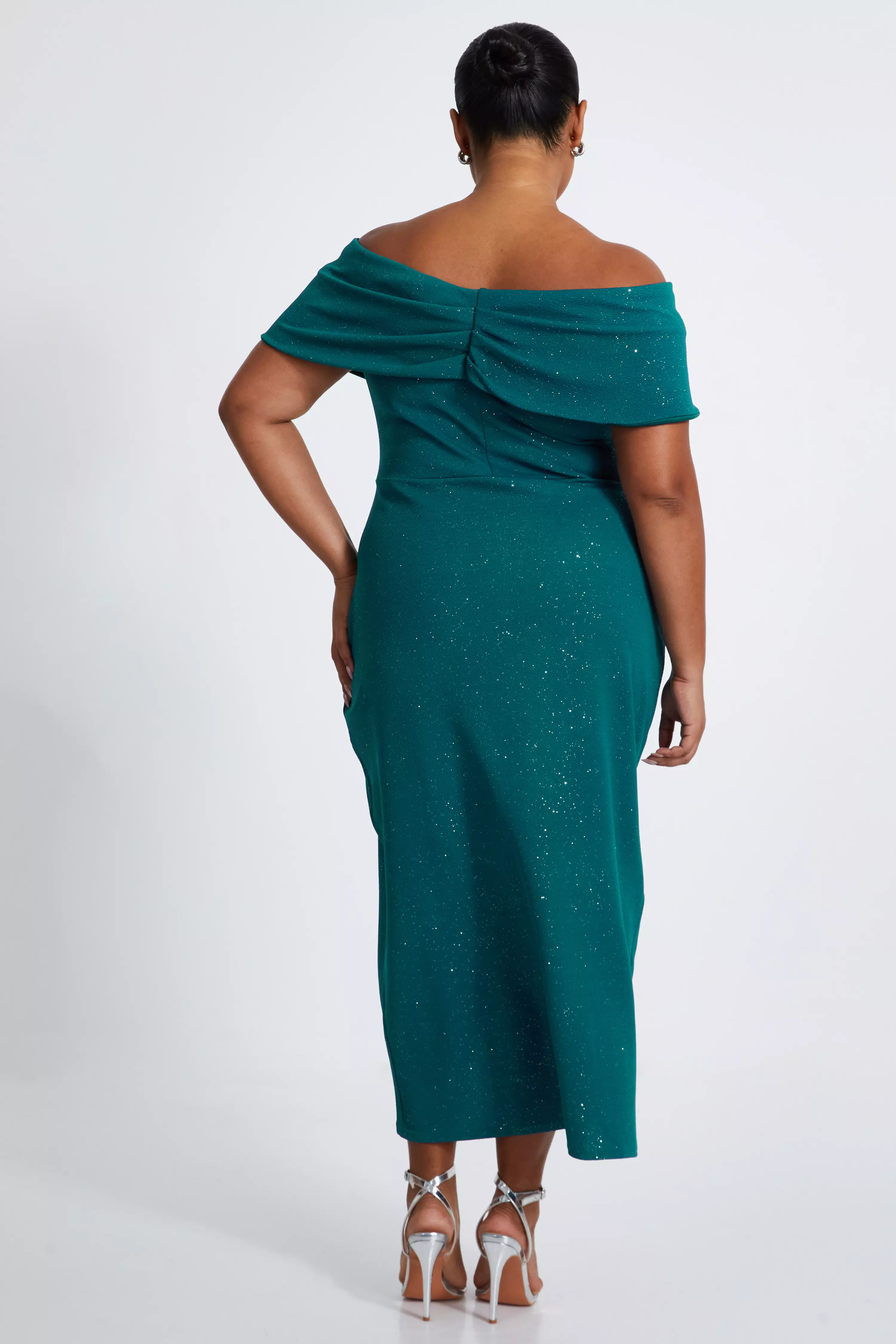 Curve Bottle Green Glitter Bardot Midi Dress