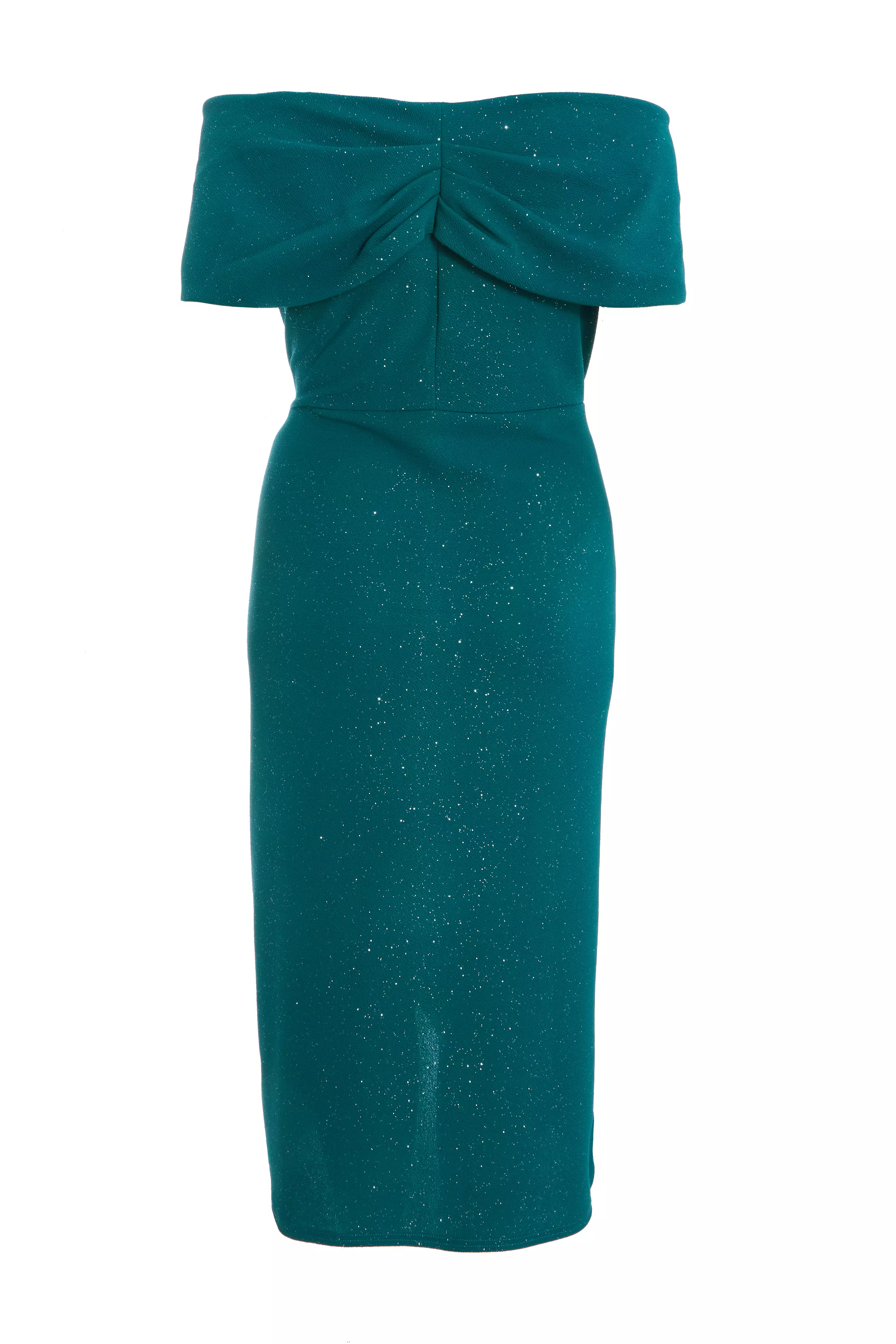 Curve Bottle Green Glitter Bardot Midi Dress