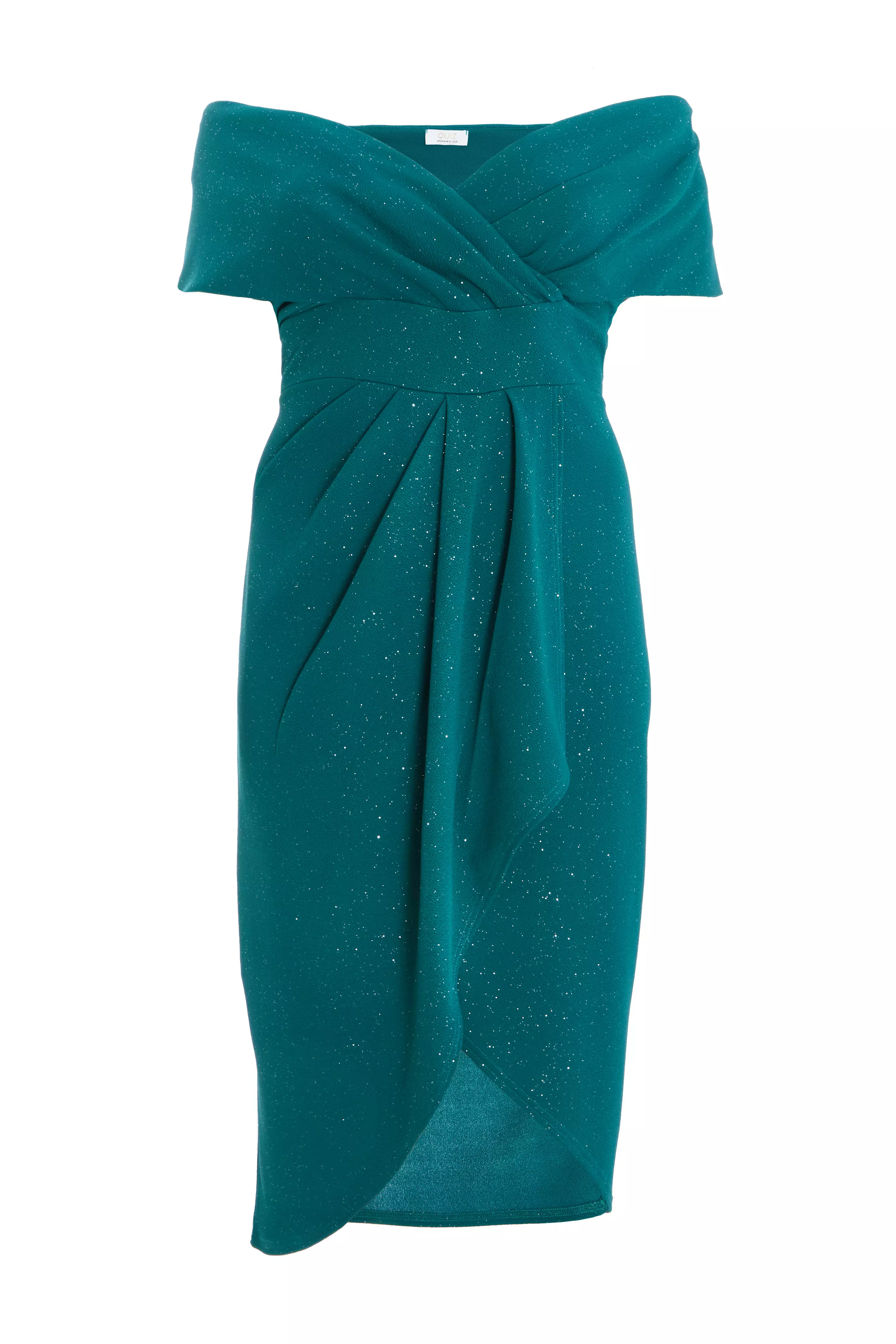 Curve Bottle Green Glitter Bardot Midi Dress