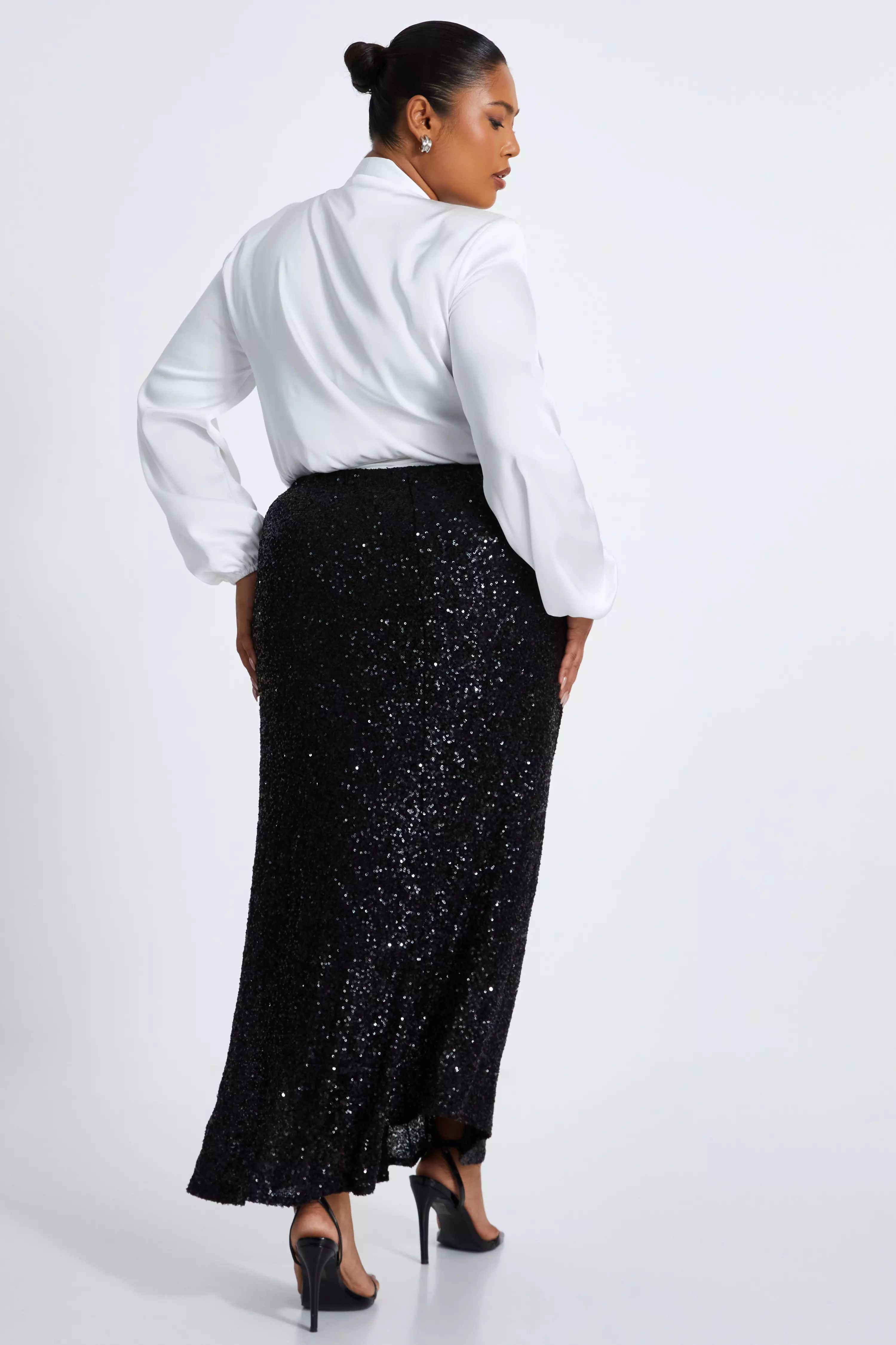 Curve Black Sequin Midaxi Skirt 