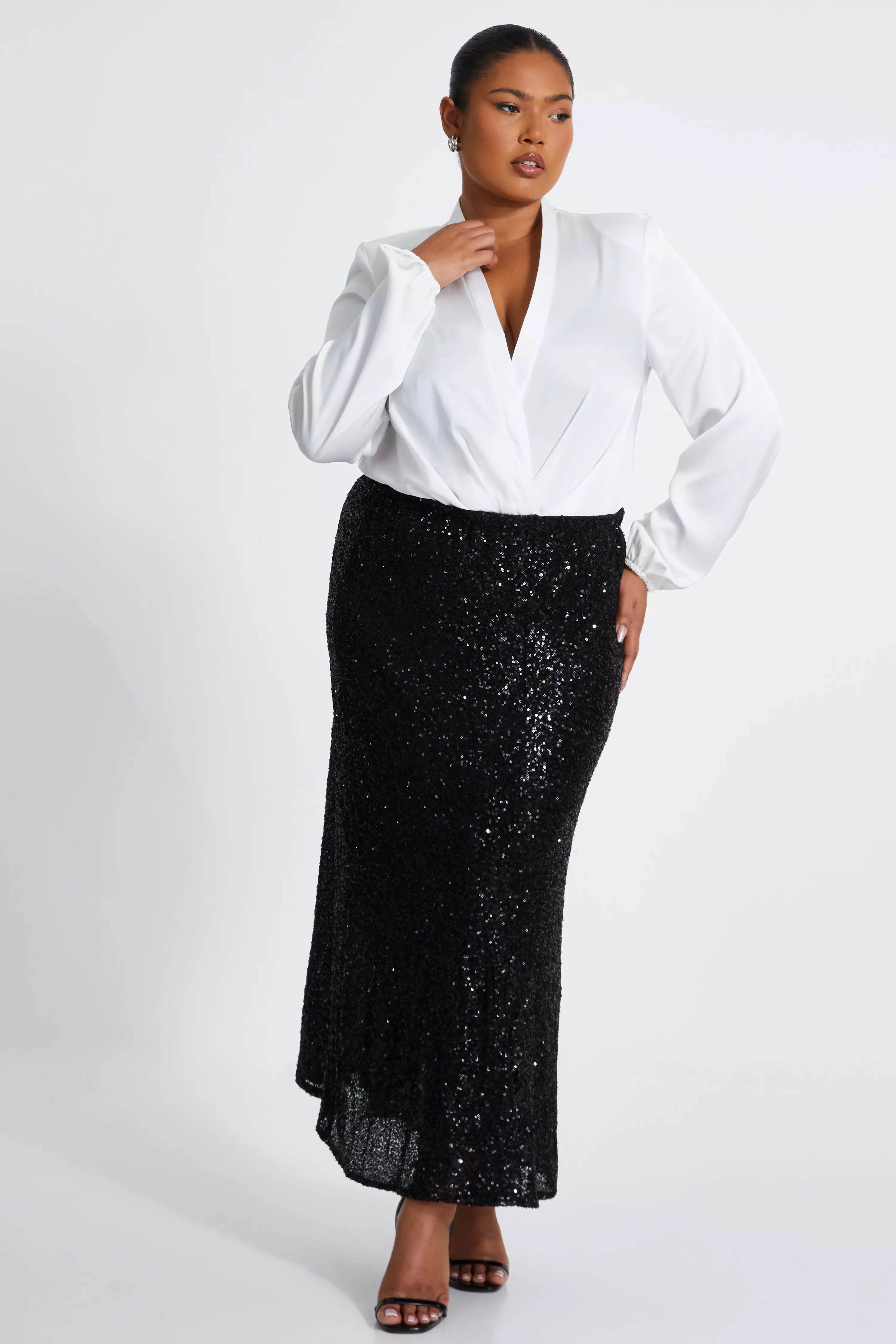 Curve Black Sequin Midaxi Skirt 