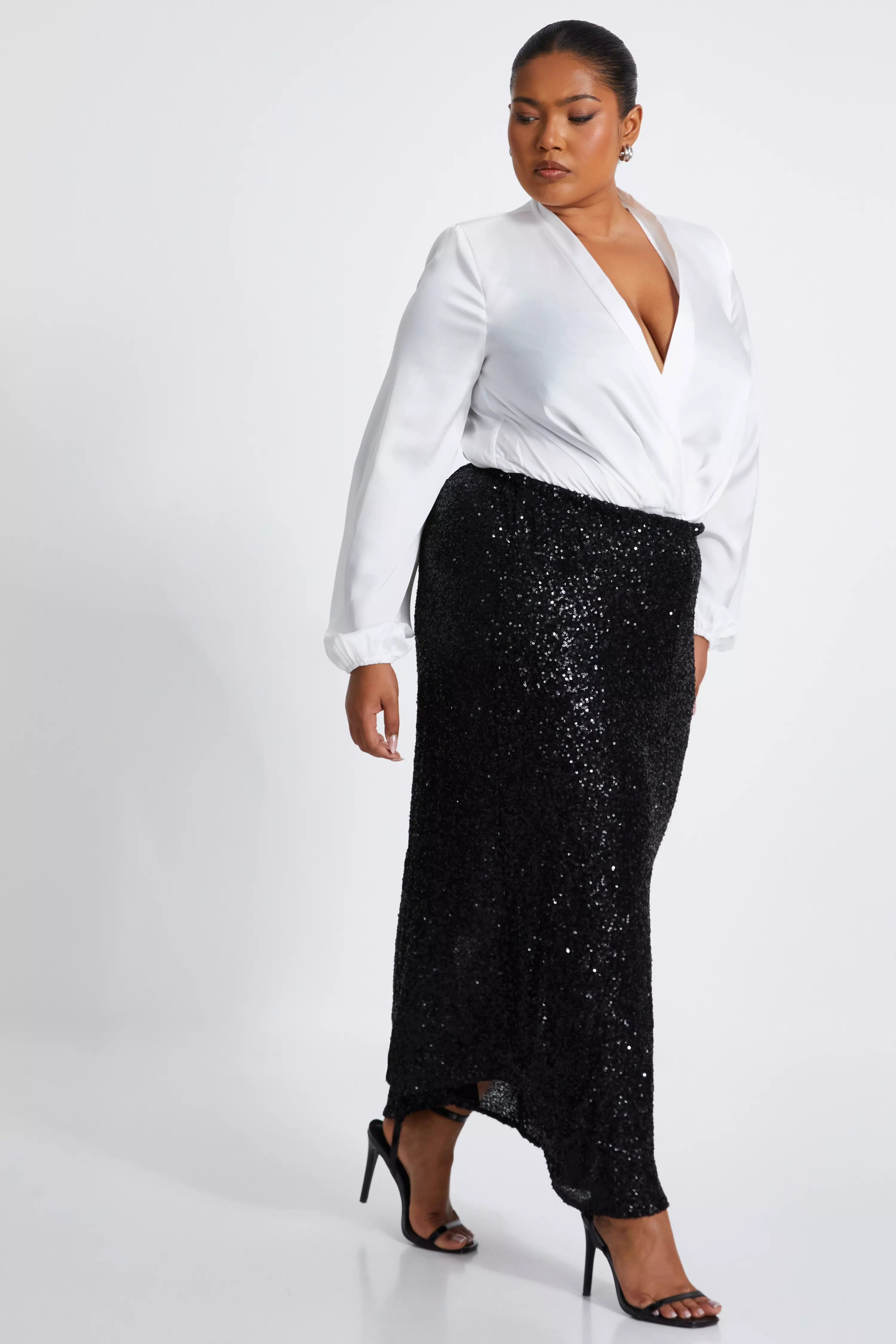 Curve Black Sequin Midaxi Skirt 