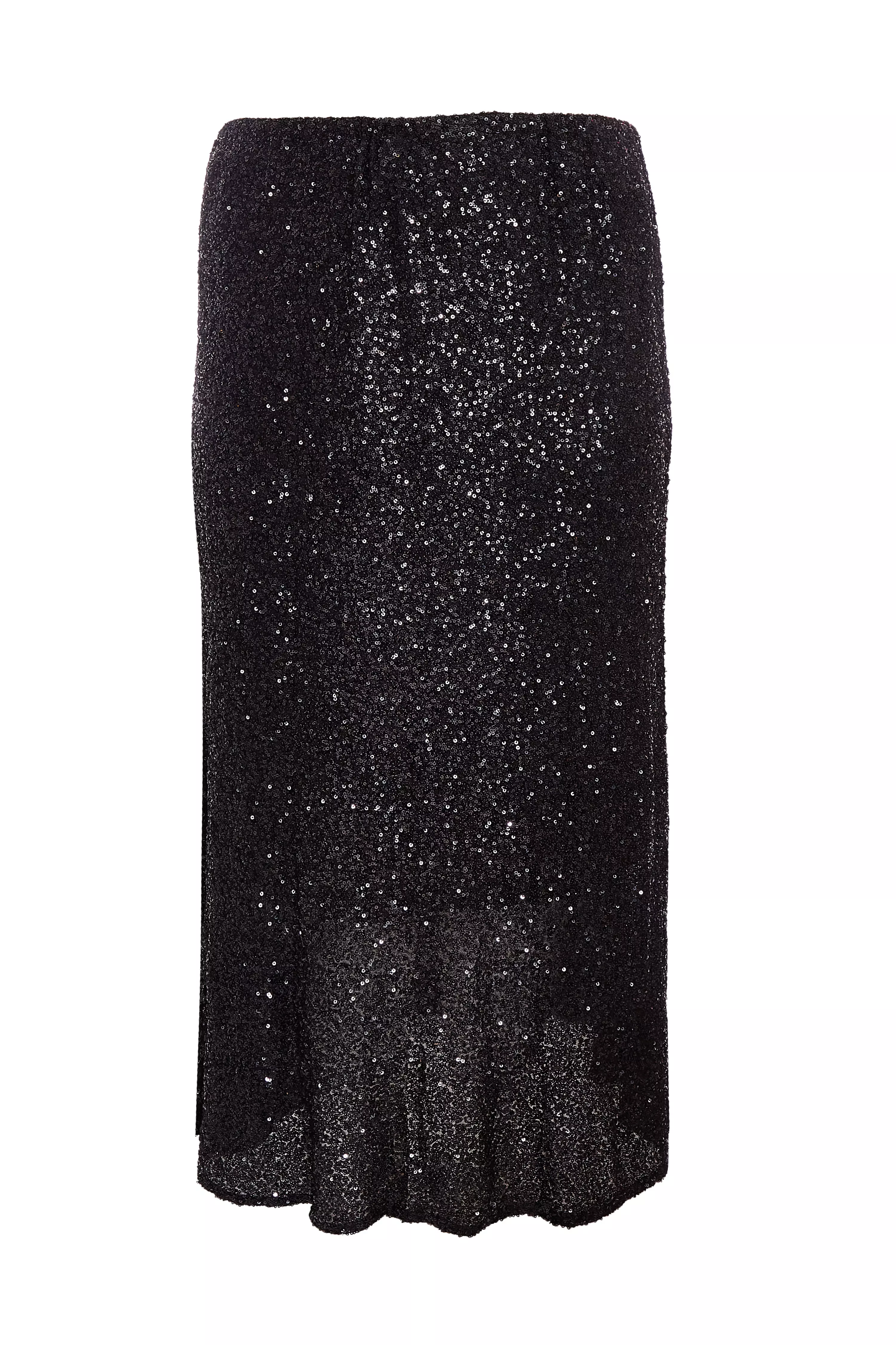 Curve Black Sequin Midaxi Skirt 