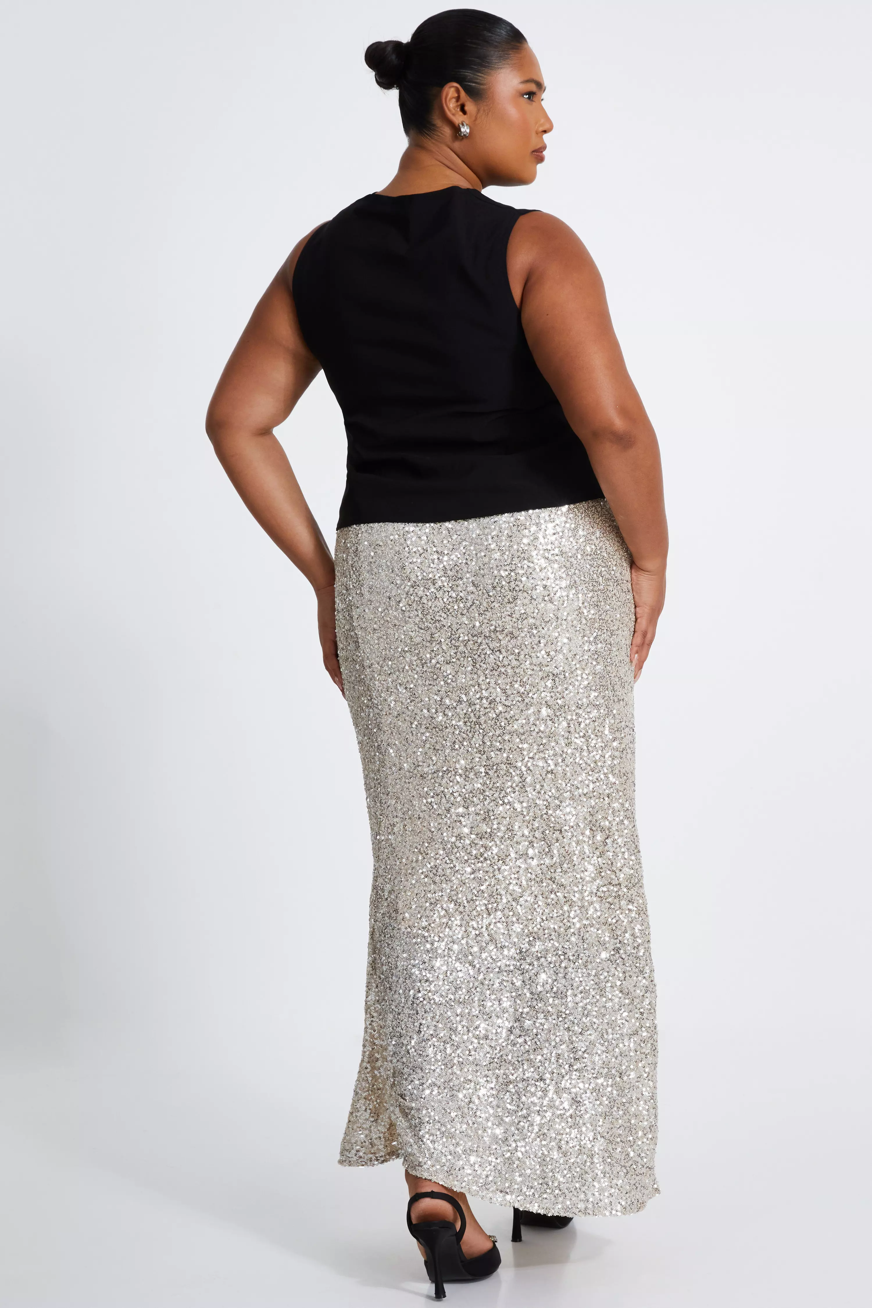 Curve Champagne Sequin Maxi Skirt