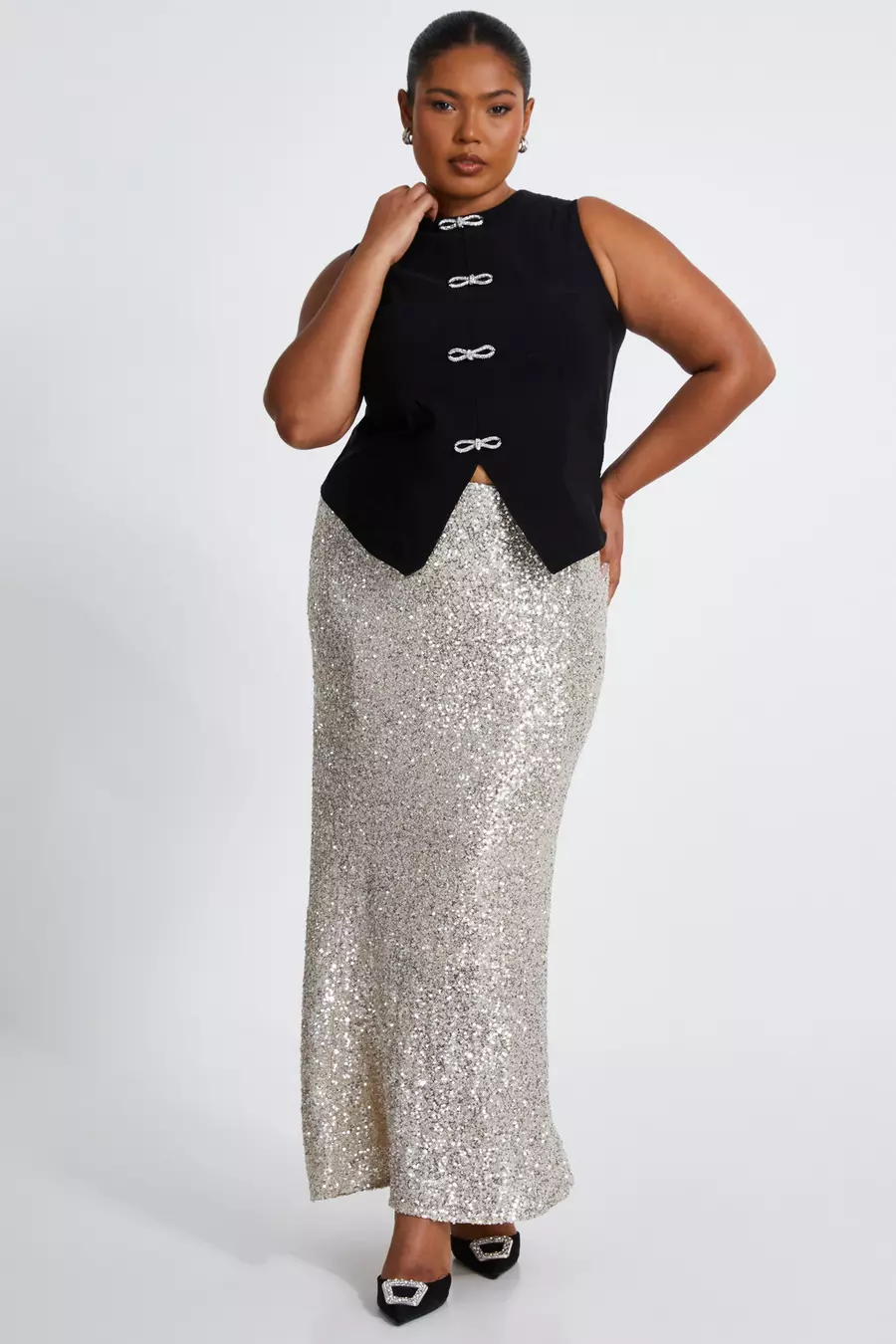 Champagne sequin maxi skirt hotsell