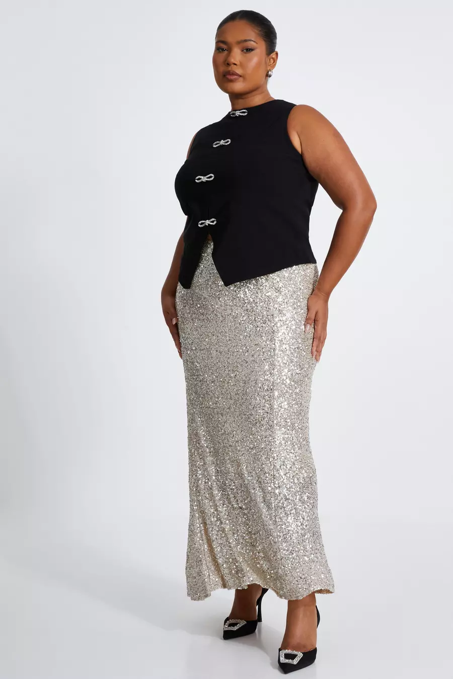 Plus size black sequin maxi skirt hotsell