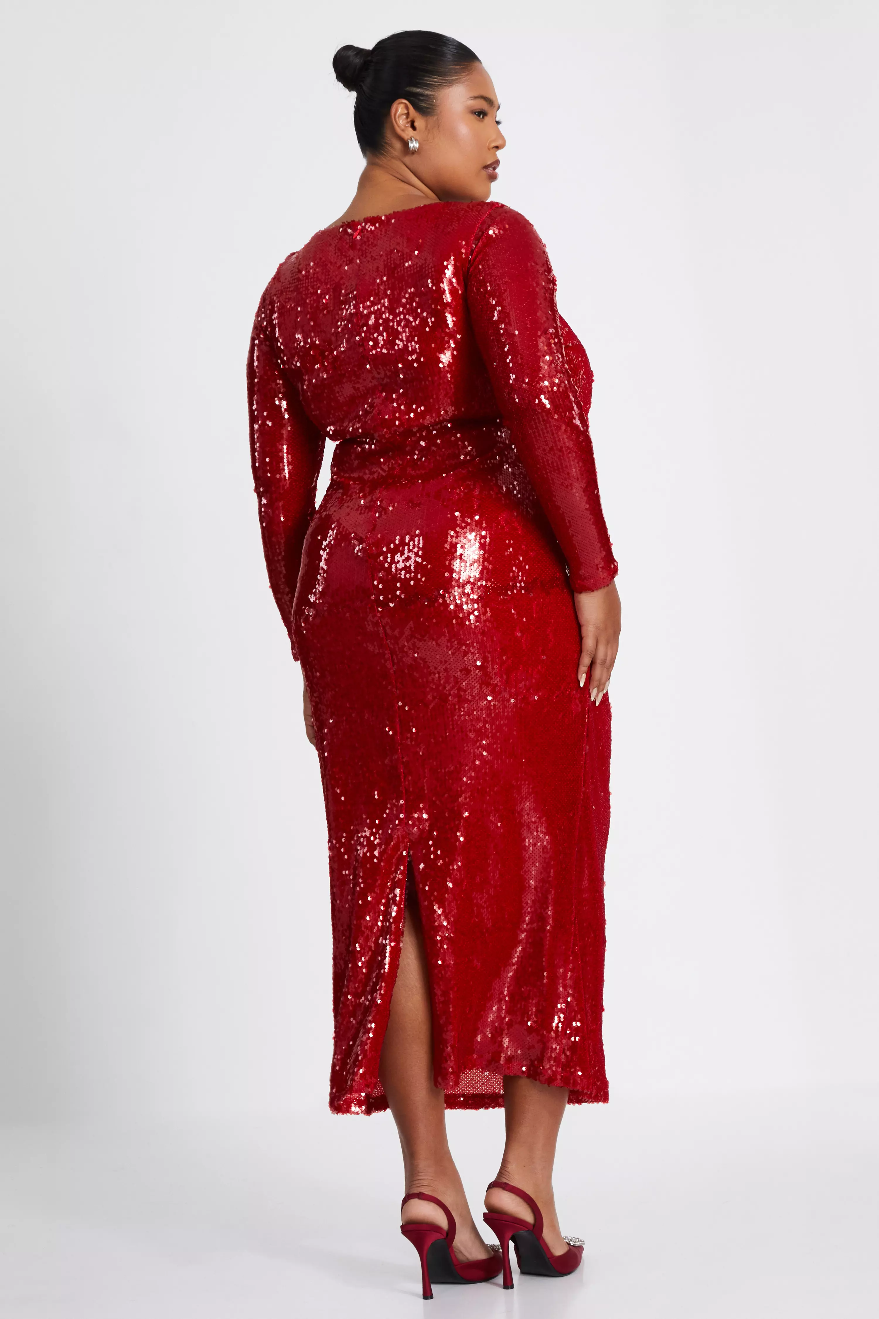 Curve Red Sequin Ruched Midaxi Dress