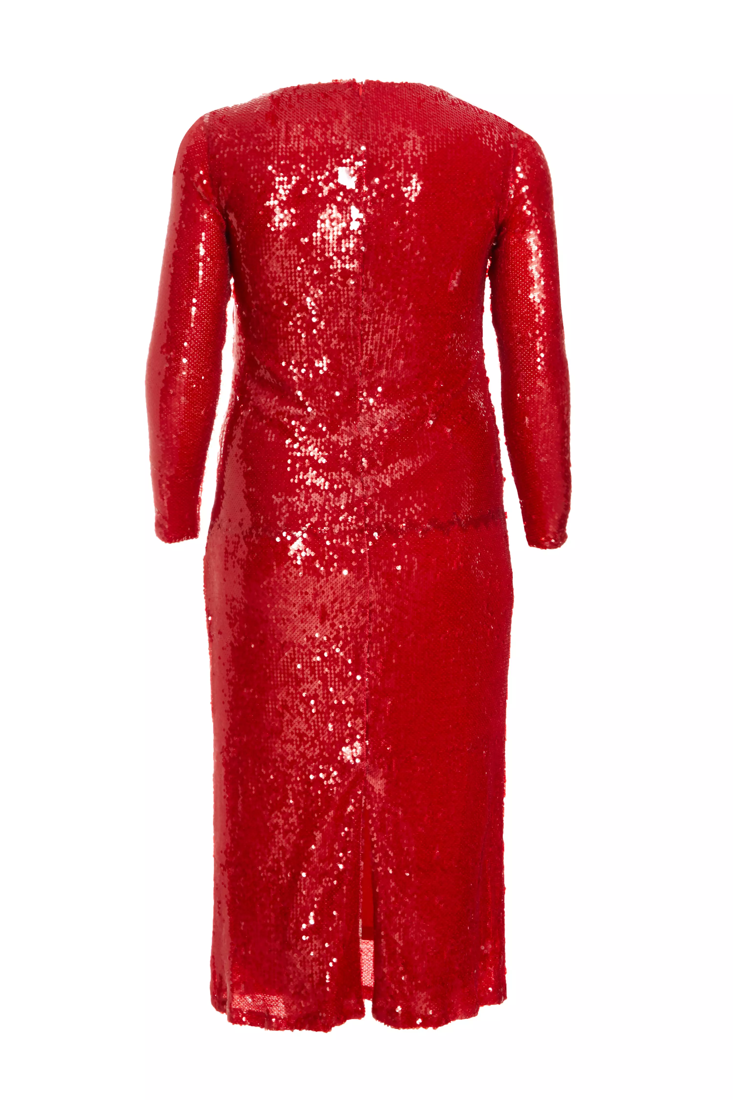 Curve Red Sequin Ruched Midaxi Dress