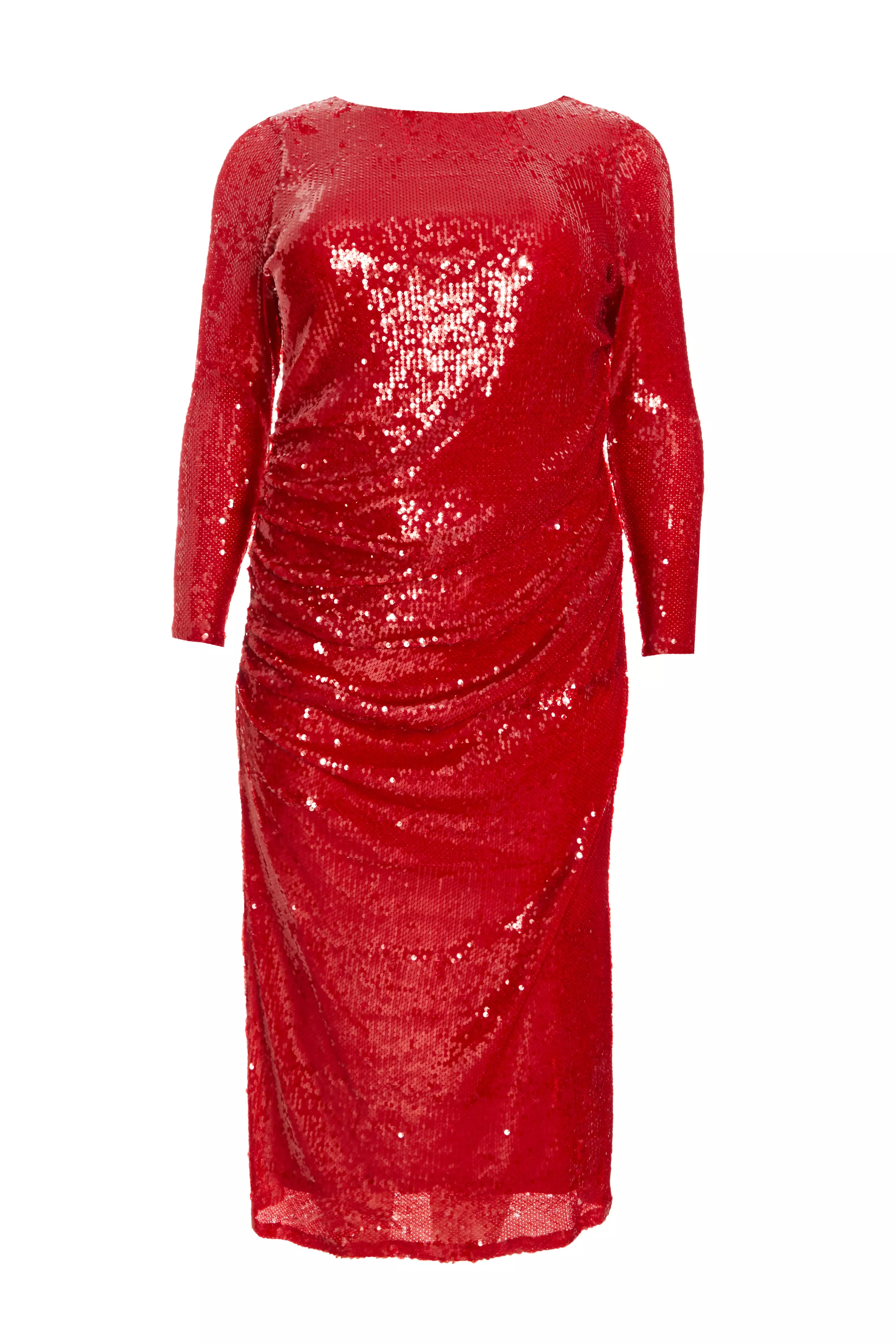 Curve Red Sequin Ruched Midaxi Dress