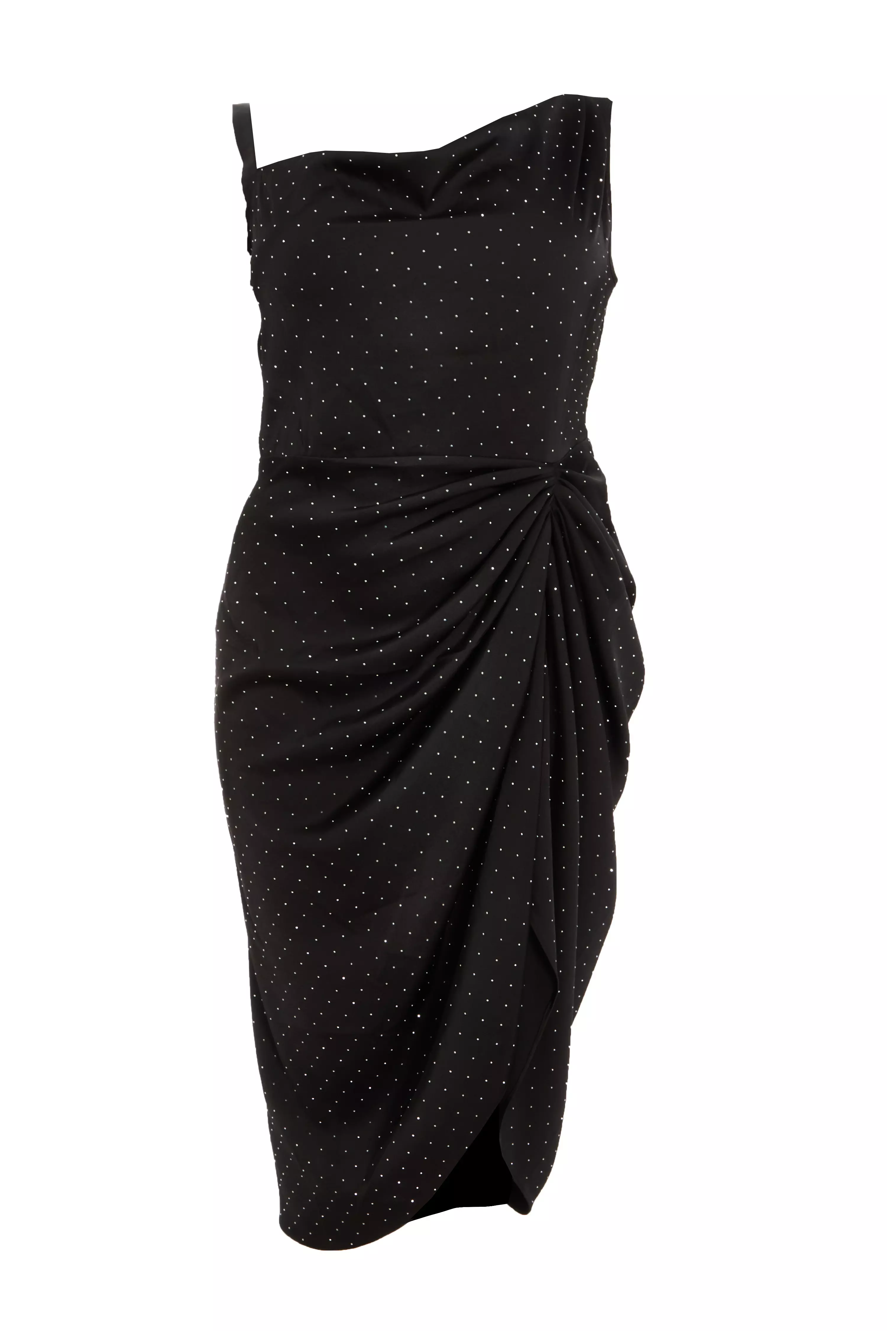 Curve Black Rhinestone Satin Midi Dress