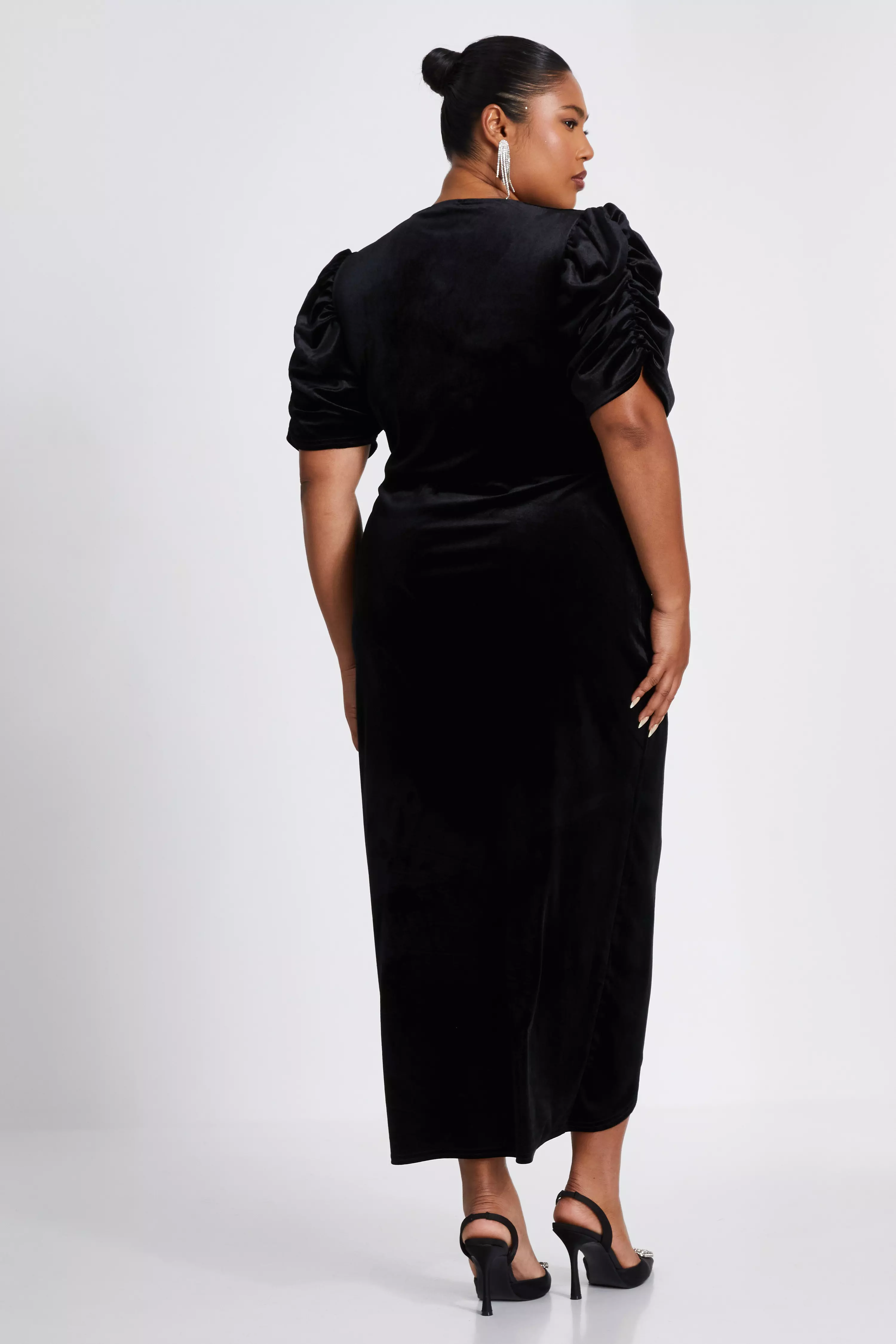 Curve Black Velvet Wrap Midi Dress