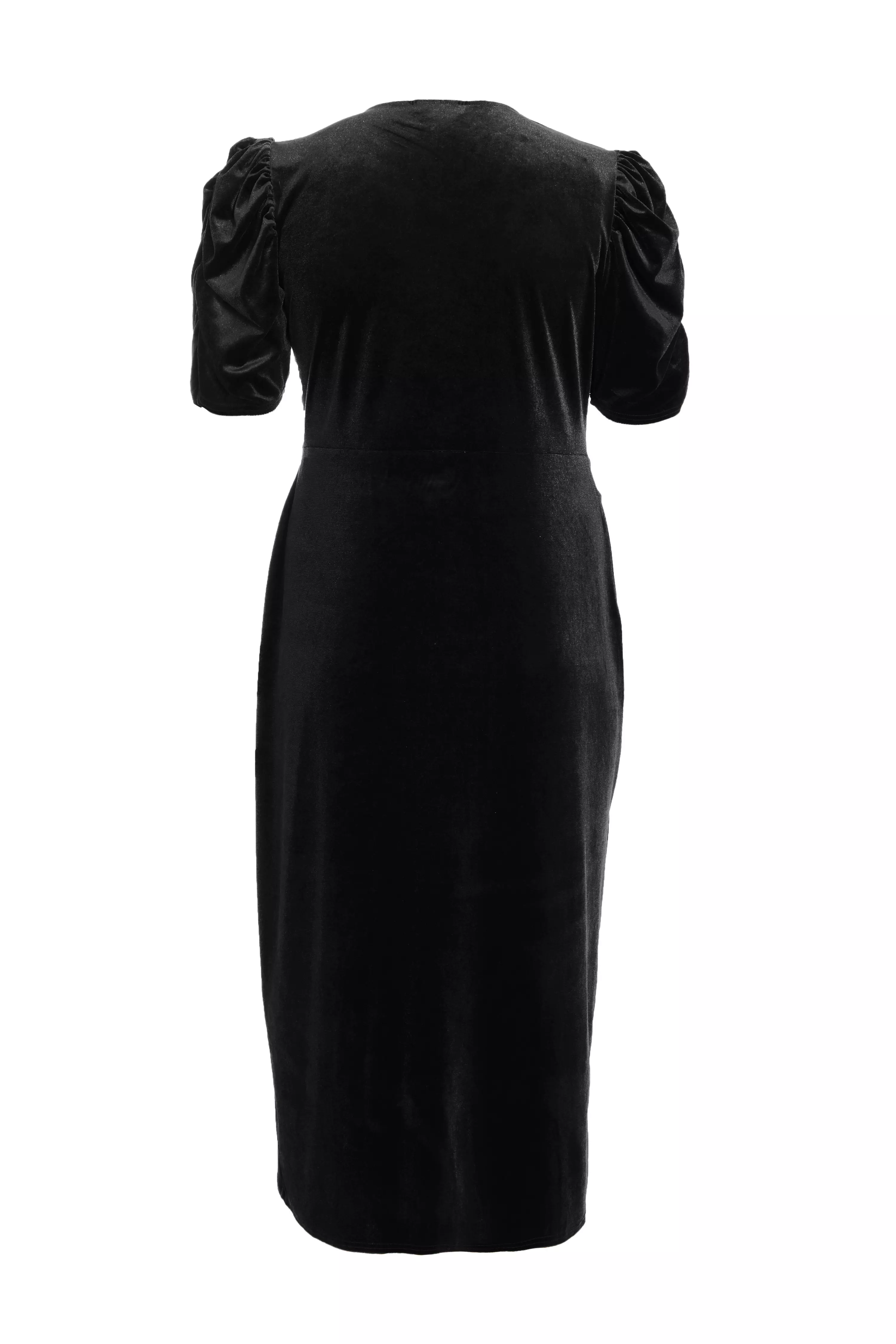 Curve Black Velvet Wrap Midi Dress