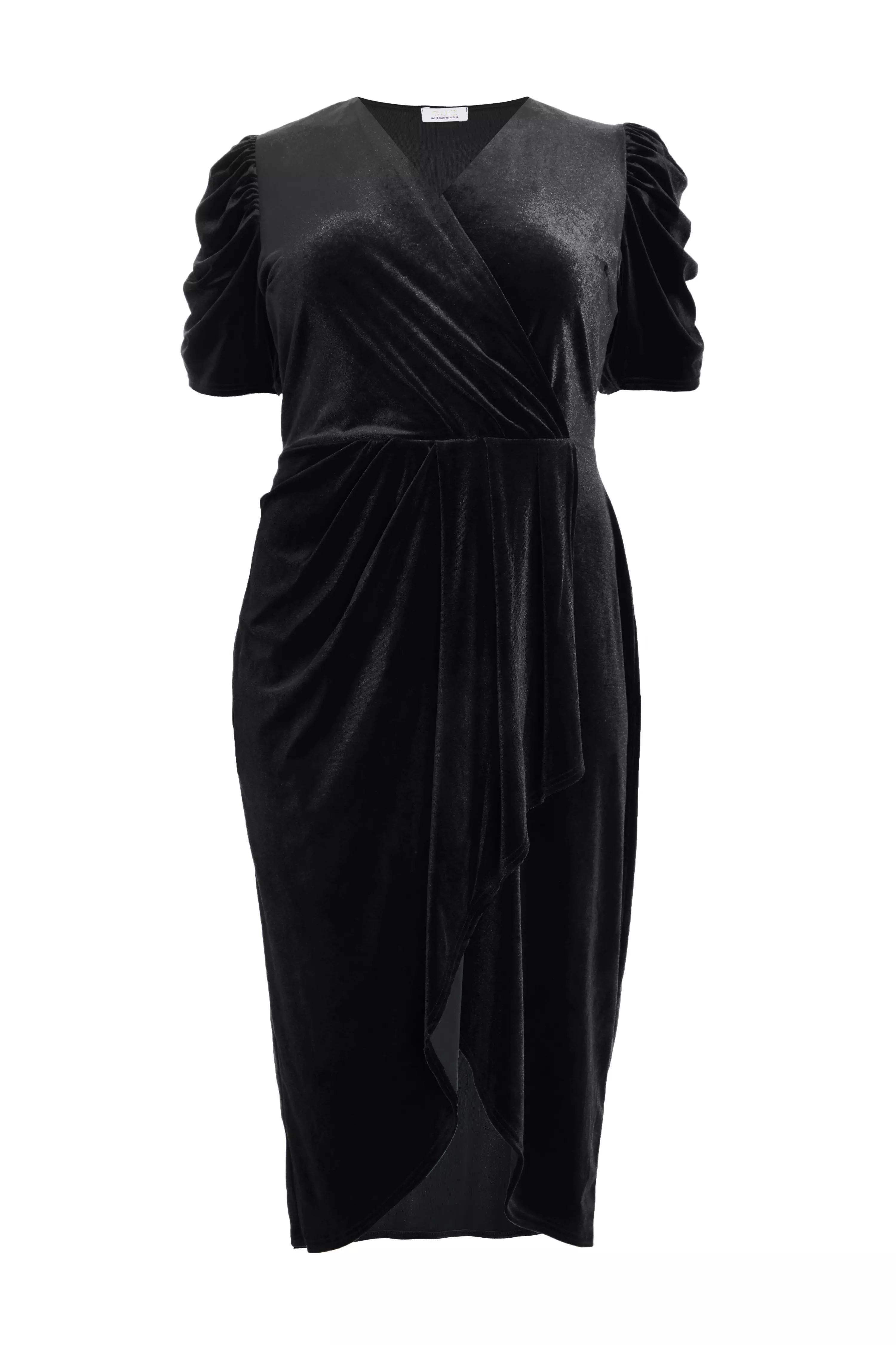 Curve Black Velvet Wrap Midi Dress