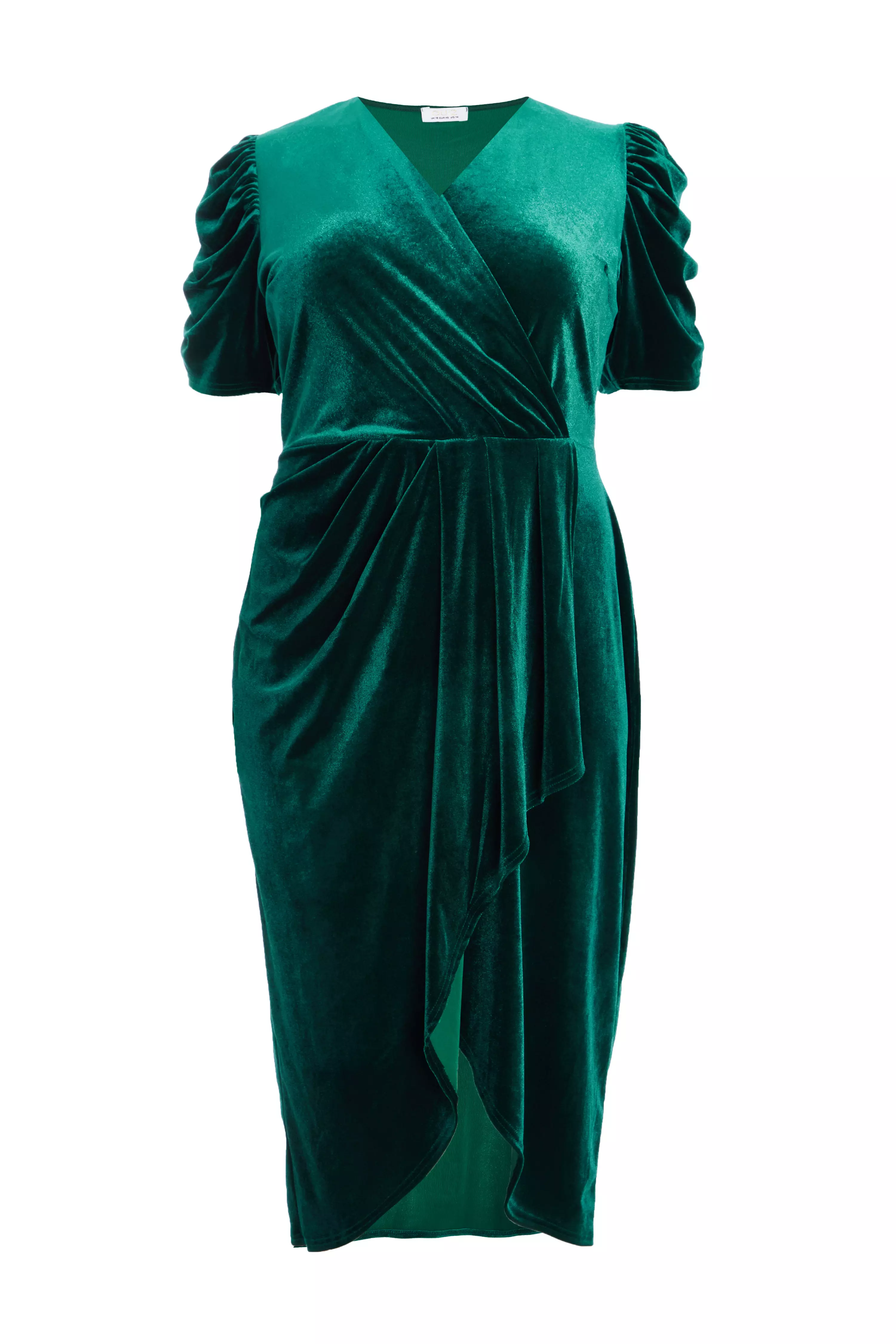 Curve Bottle Green Velvet Wrap Midi Dress