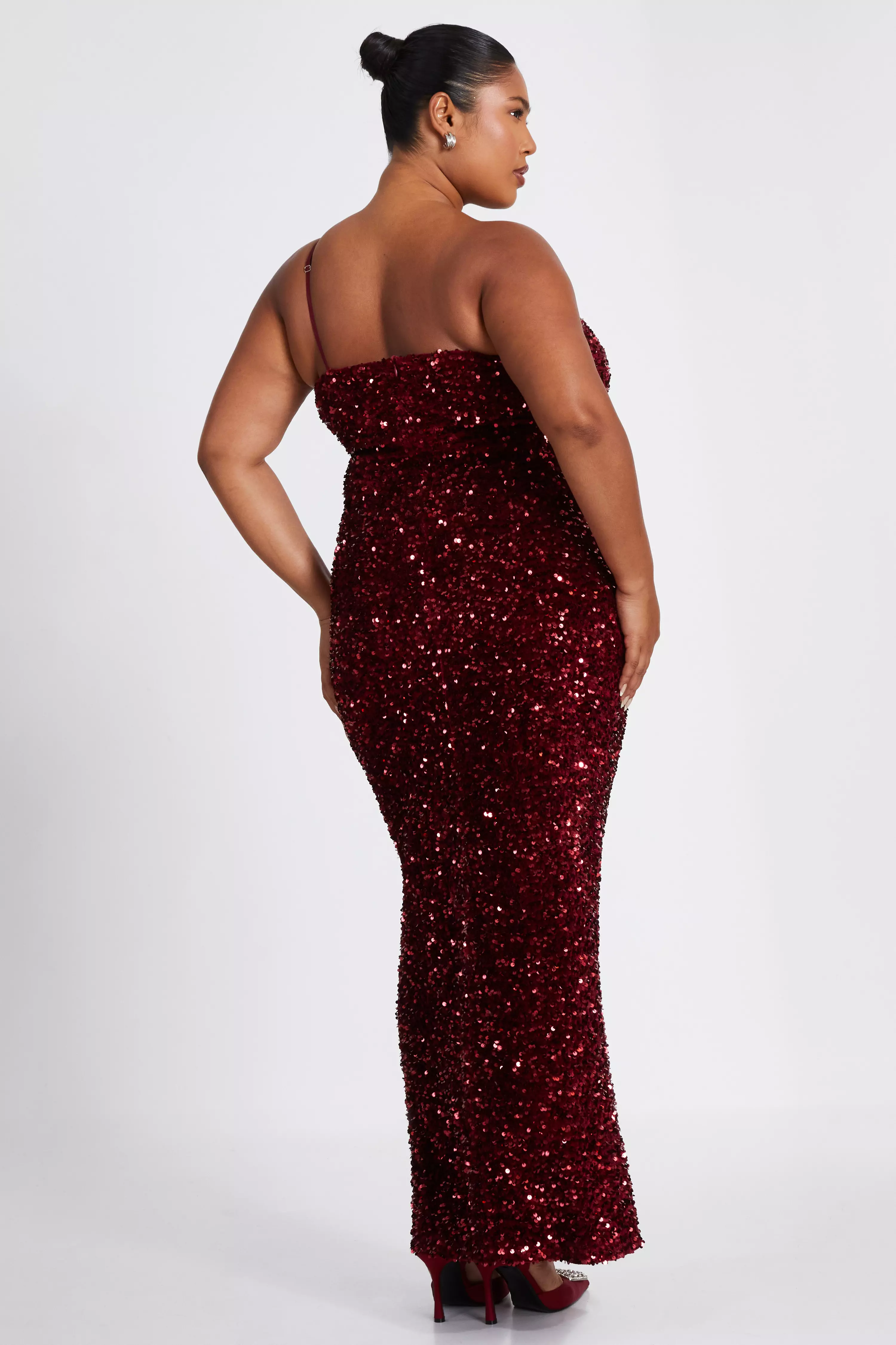 Curve Dark Red Sequin Maxi Dress