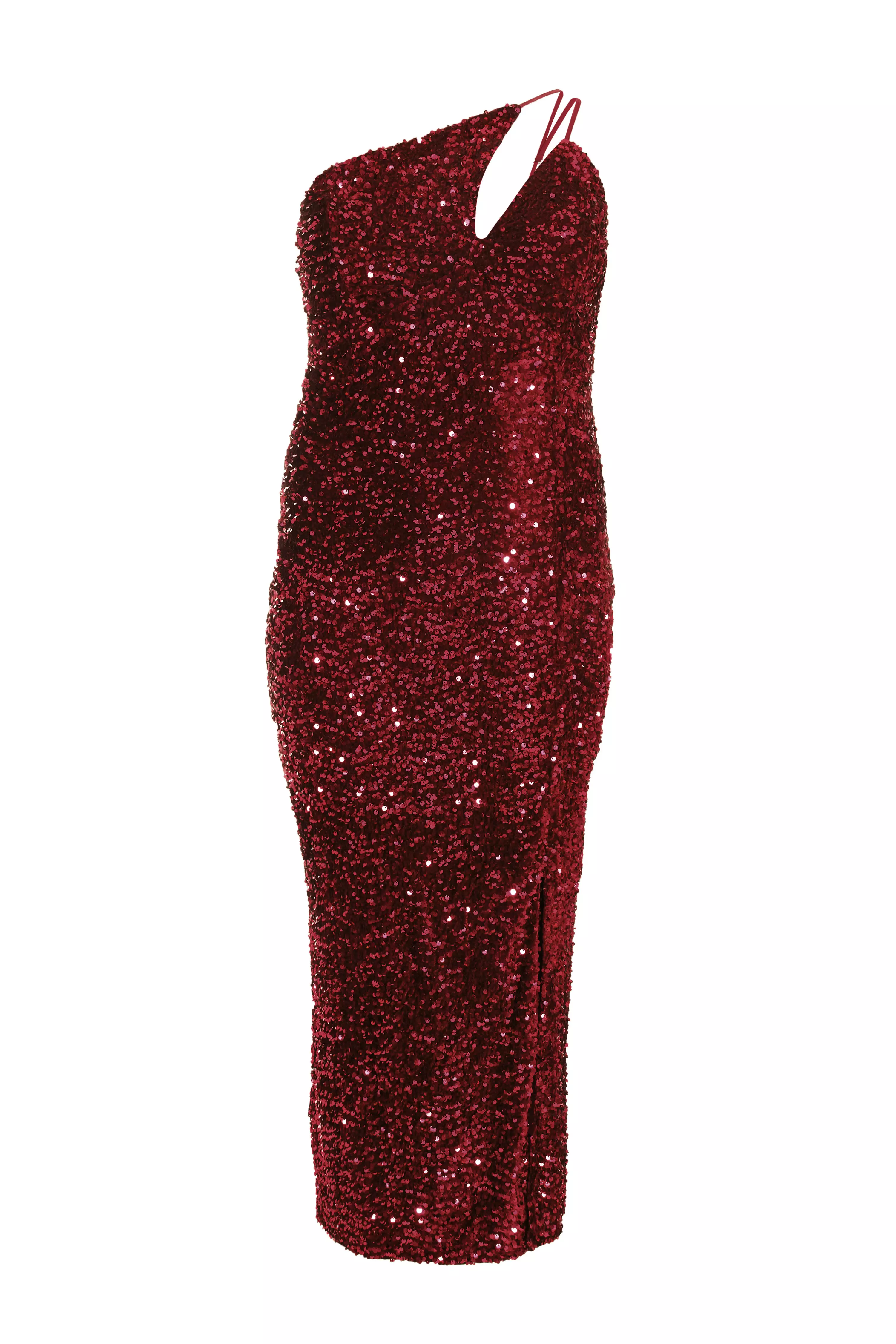 Curve Dark Red Sequin Maxi Dress