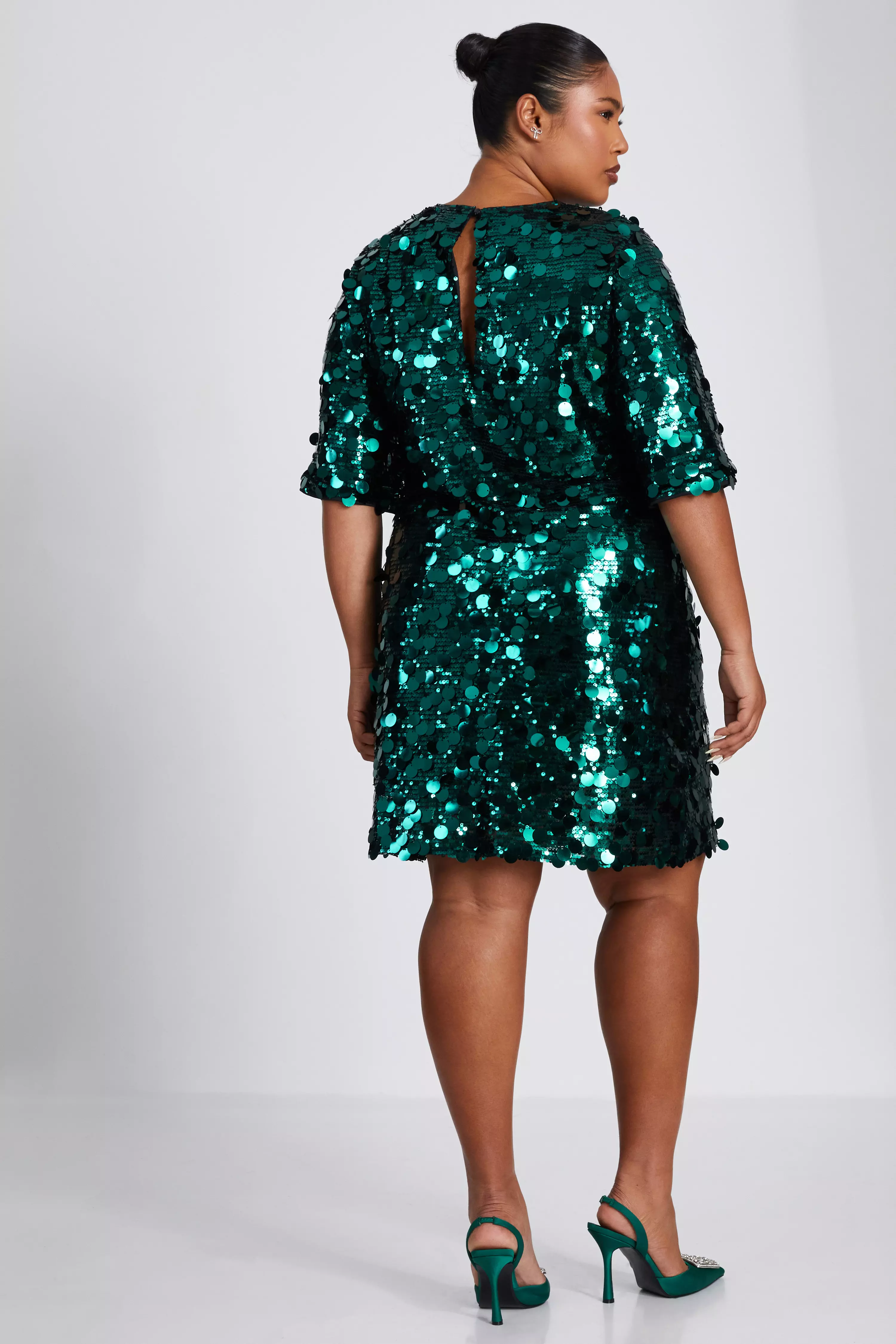 Curve Bottle Green Sequin Boxy Tunic Dress