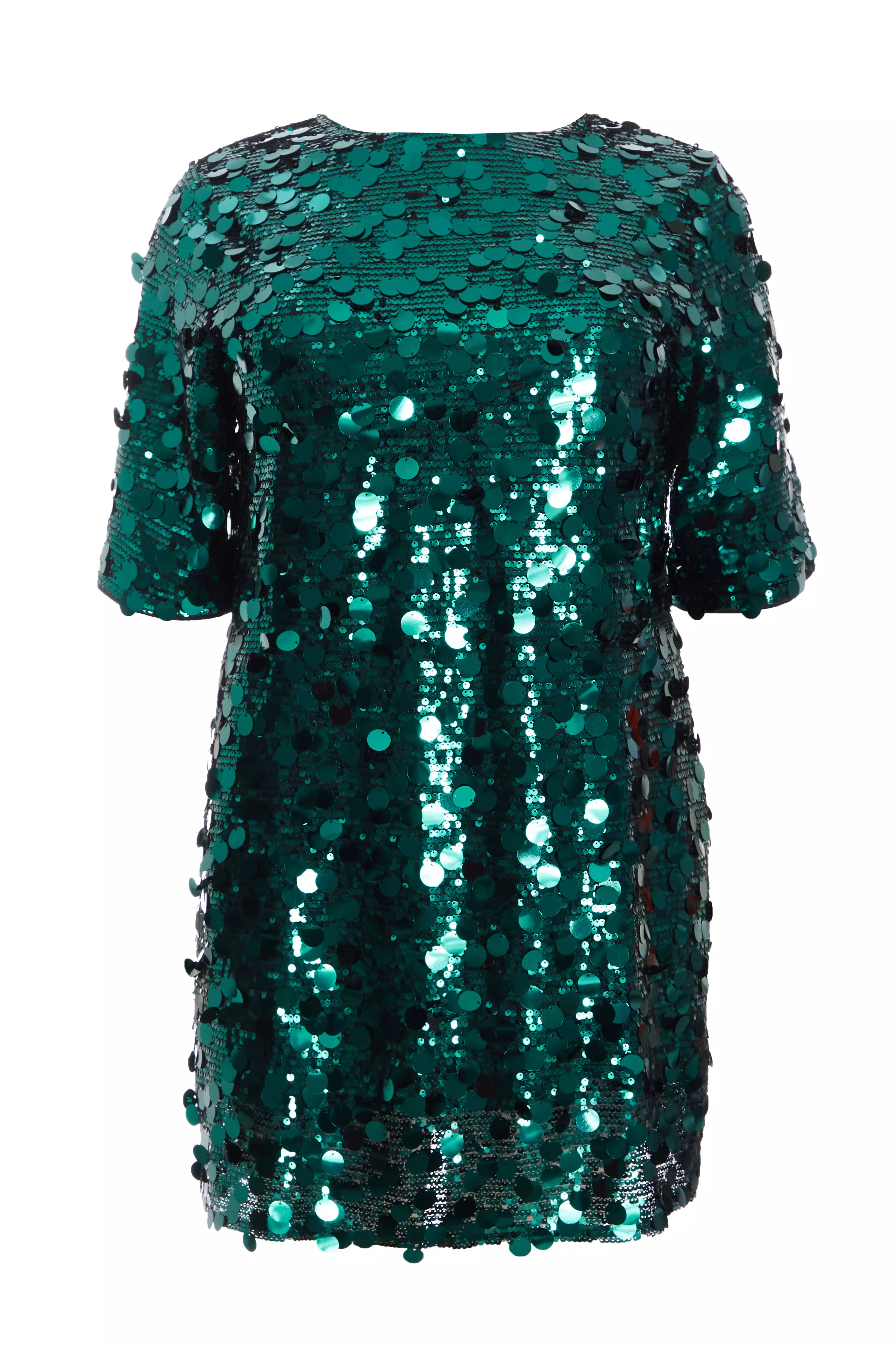 Curve Bottle Green Sequin Boxy Tunic Dress