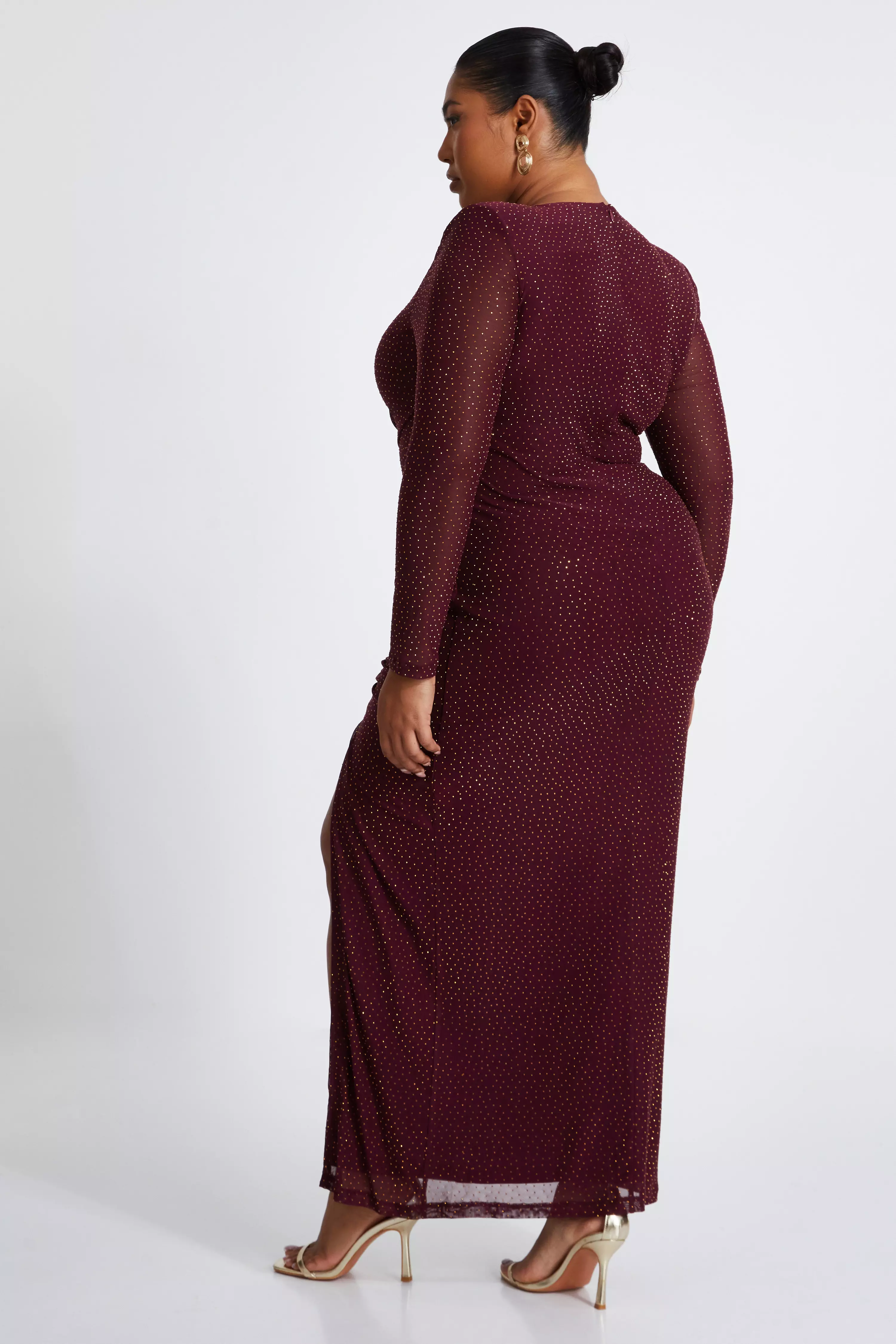 Curve Dark Red Mesh Midaxi Dress 