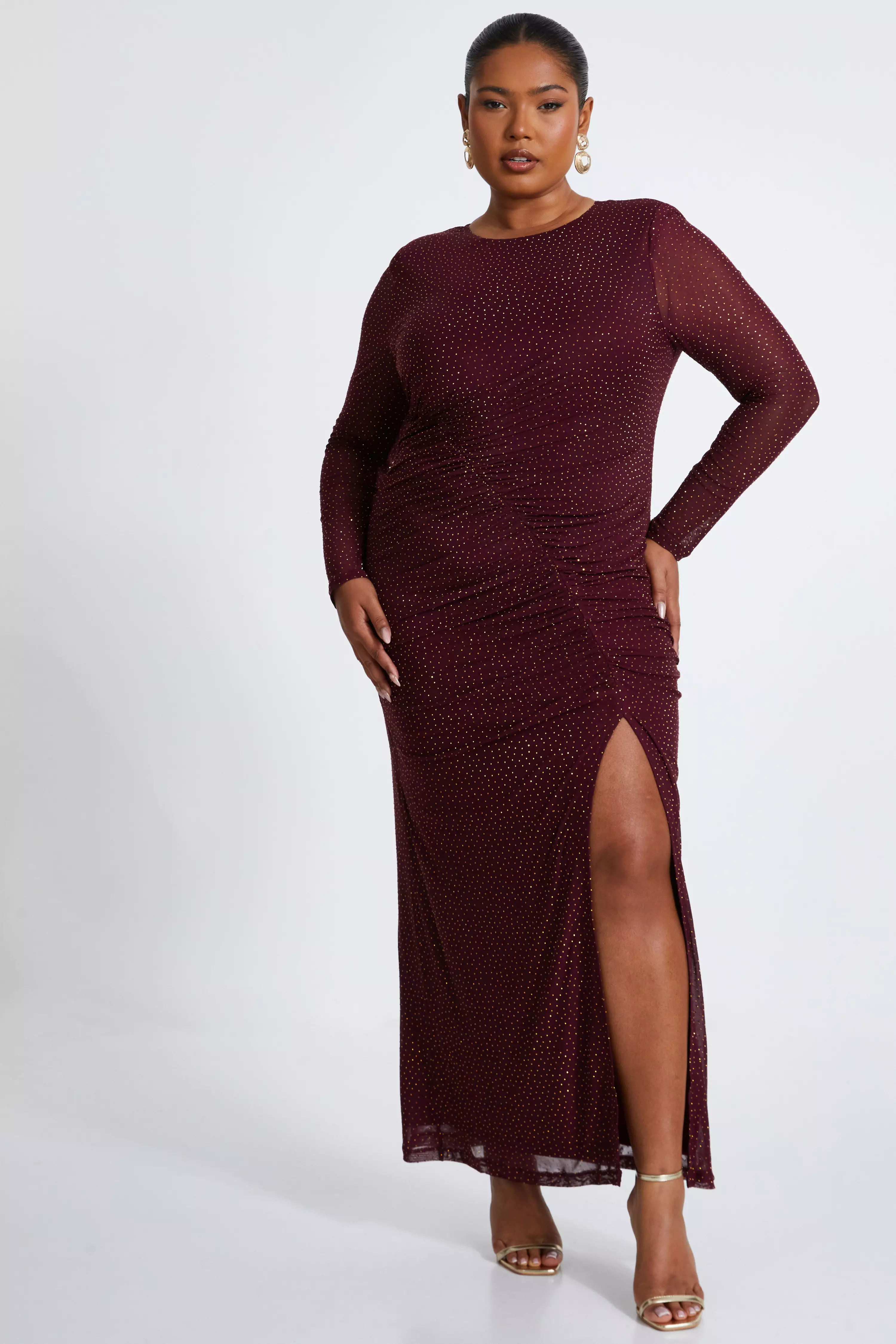 Curve Dark Red Mesh Midaxi Dress 