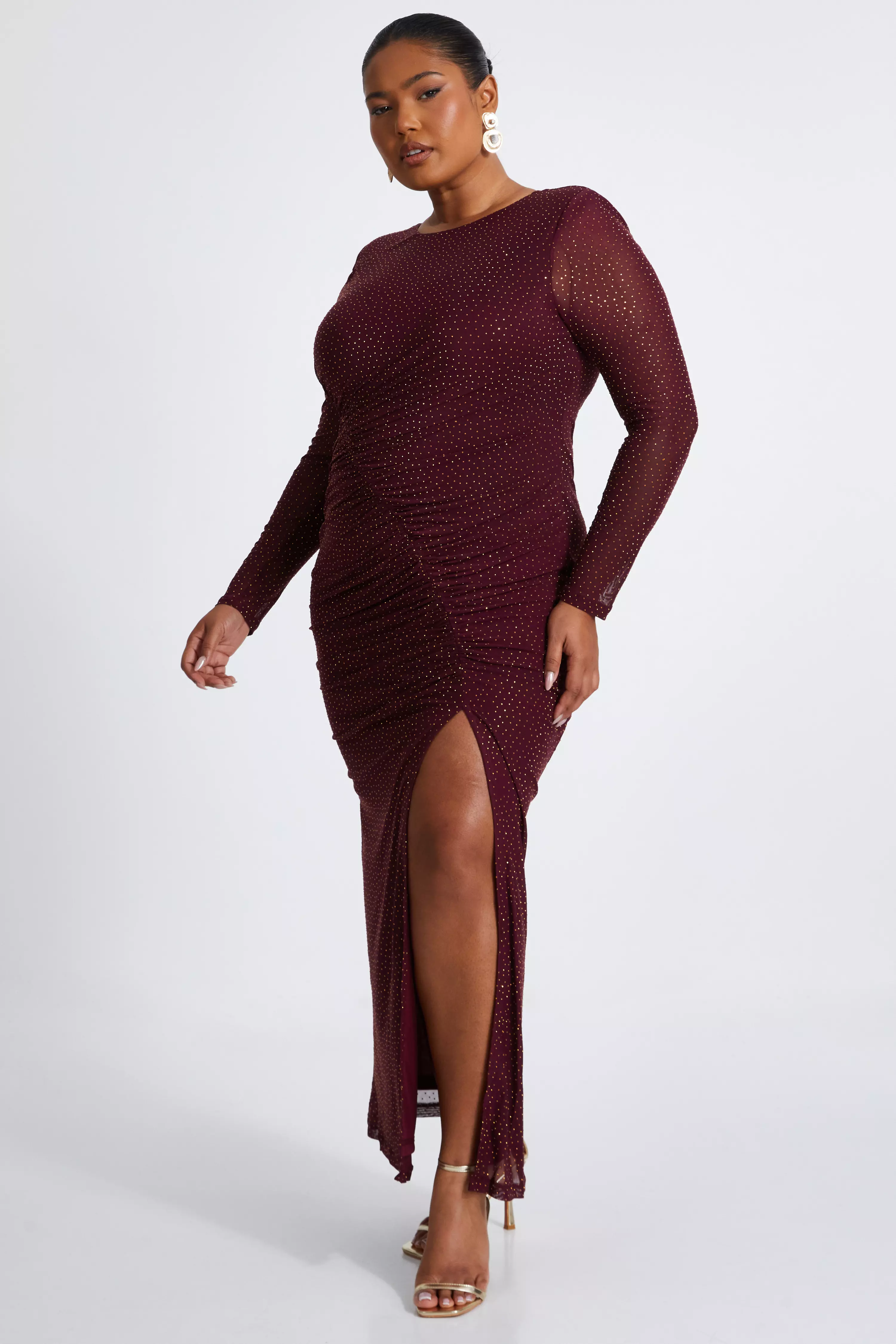 Curve Dark Red Mesh Midaxi Dress 