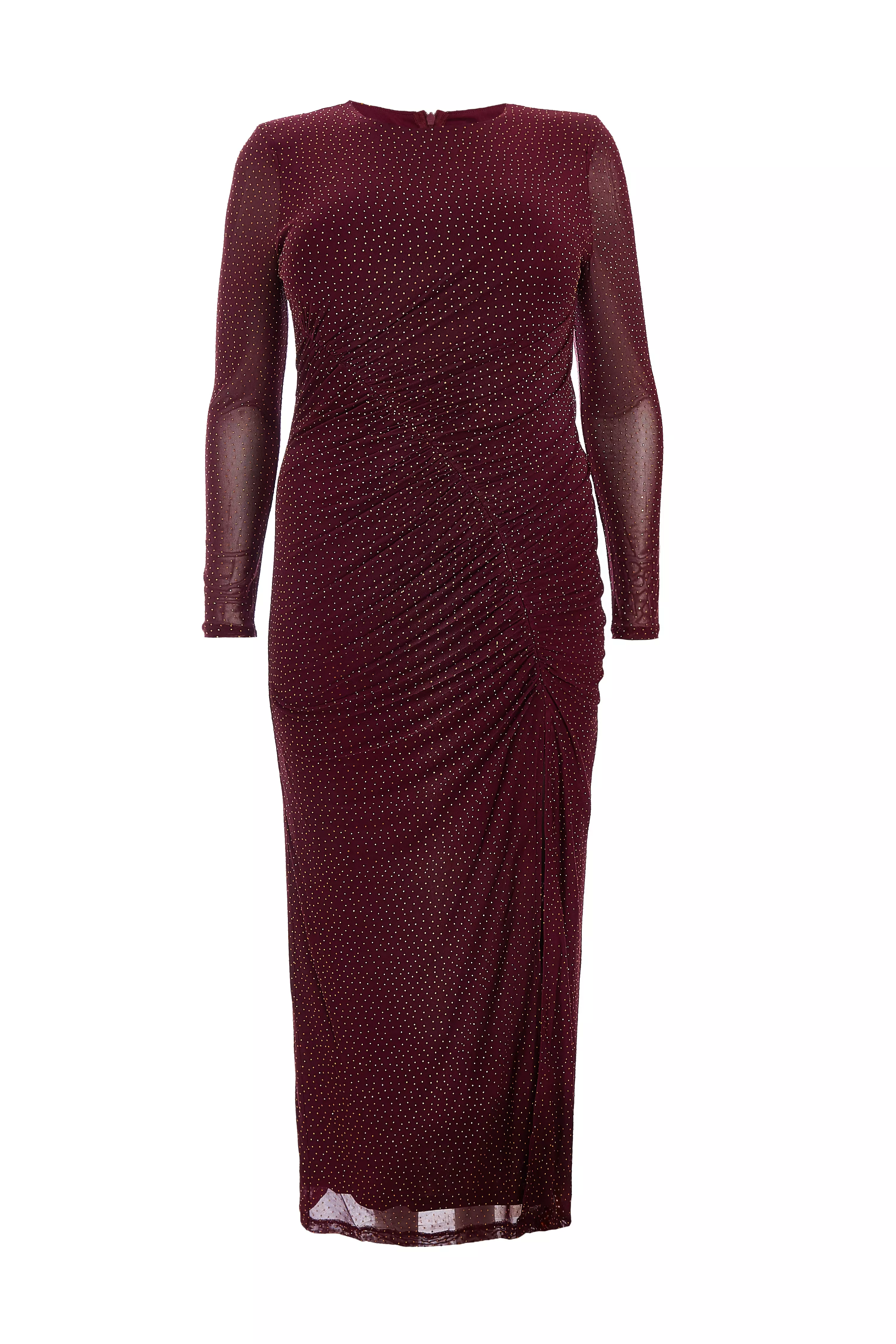 Curve Dark Red Mesh Midaxi Dress 