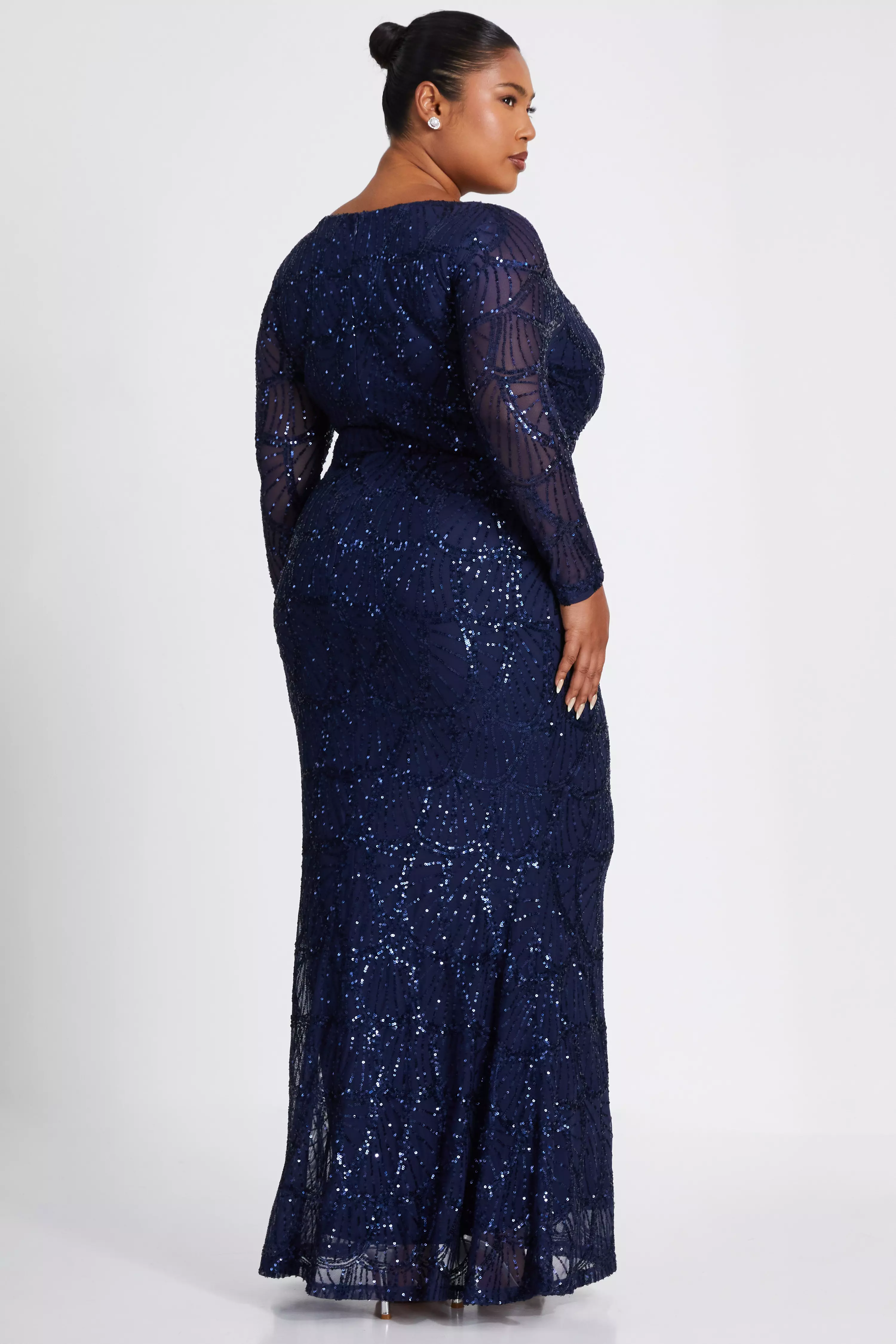 Curve Navy Sequin Maxi Dress 