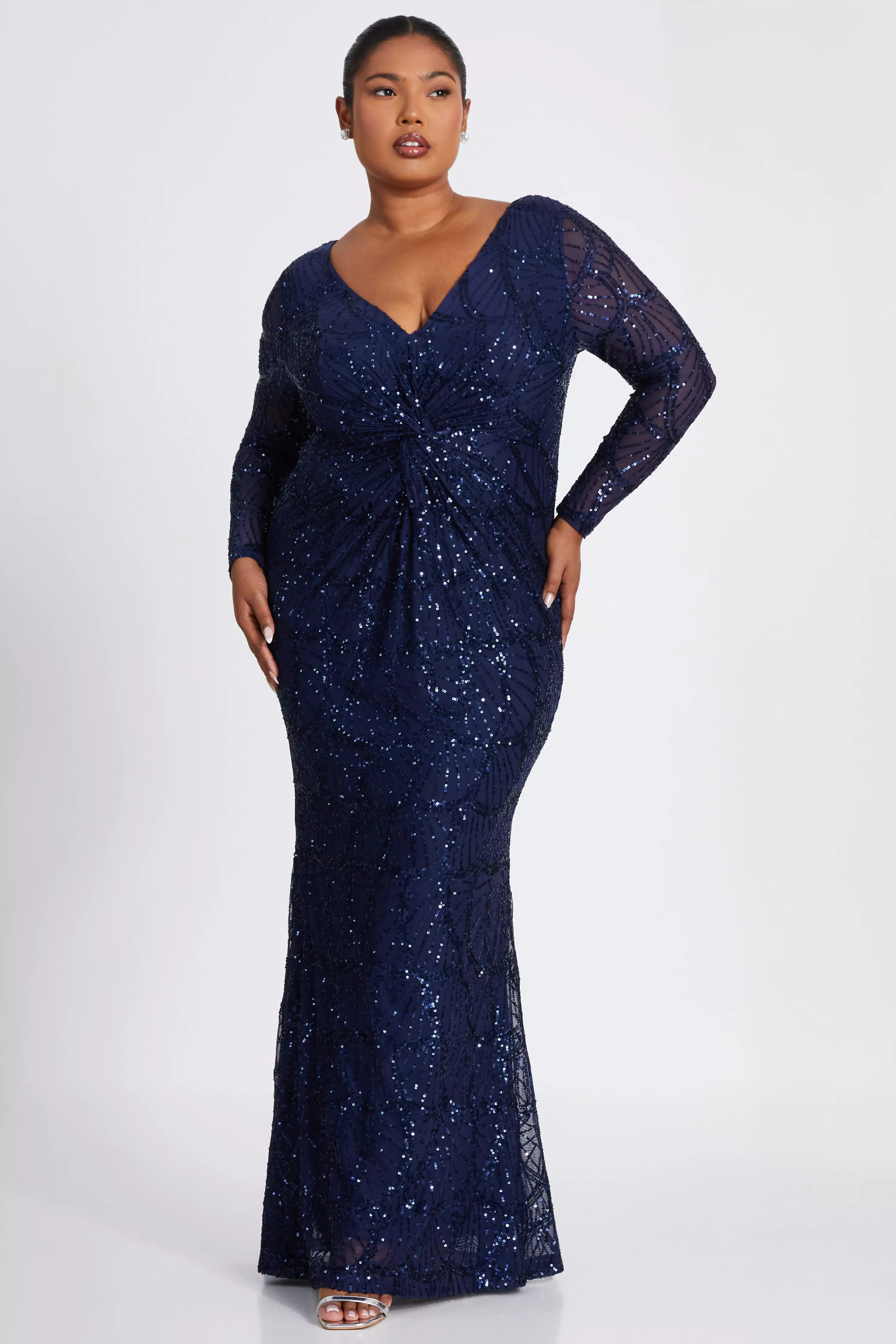 Navy Mesh Sequin Embellished Maxi Dress QUIZ Clothing