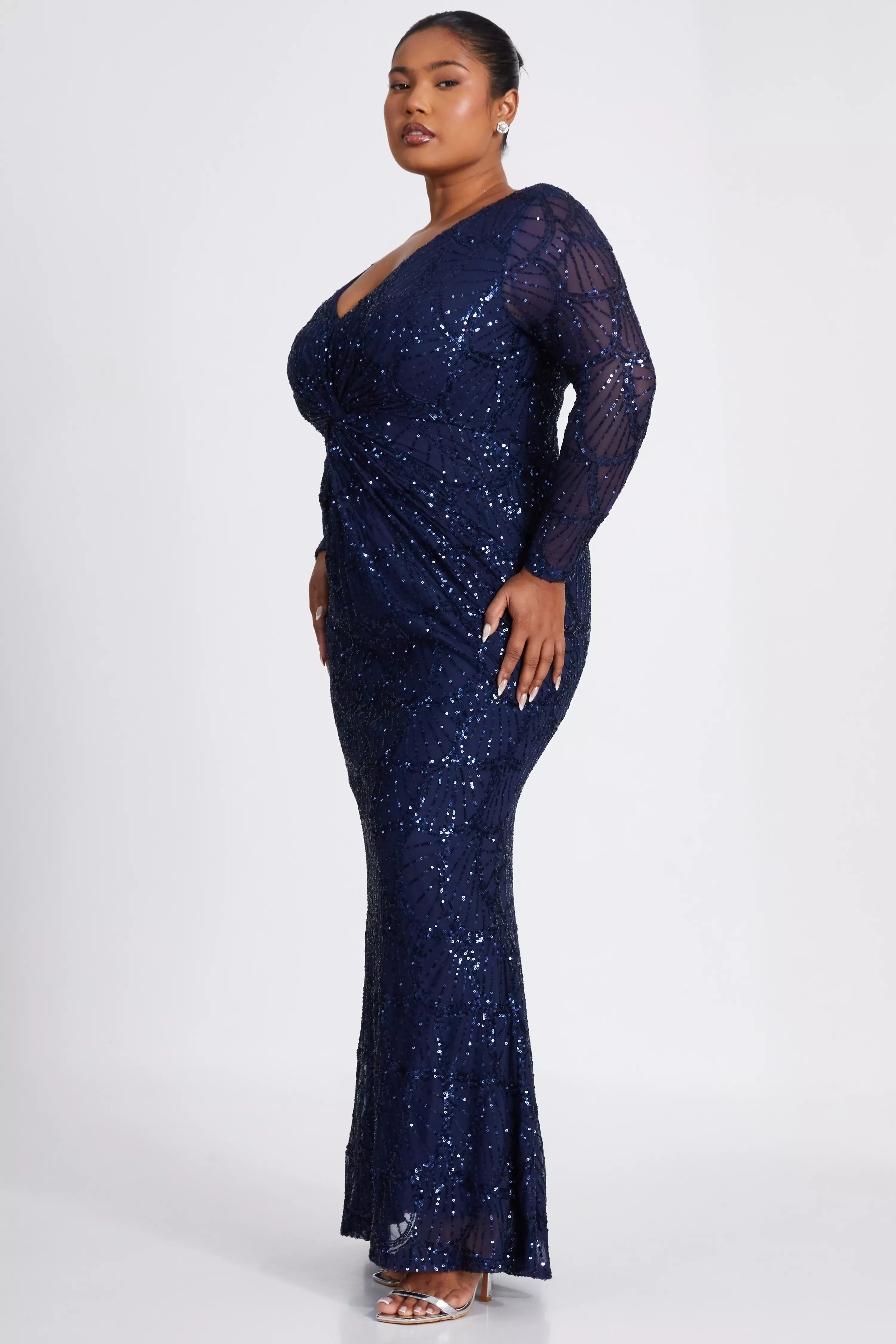 Curve Navy Sequin Maxi Dress 