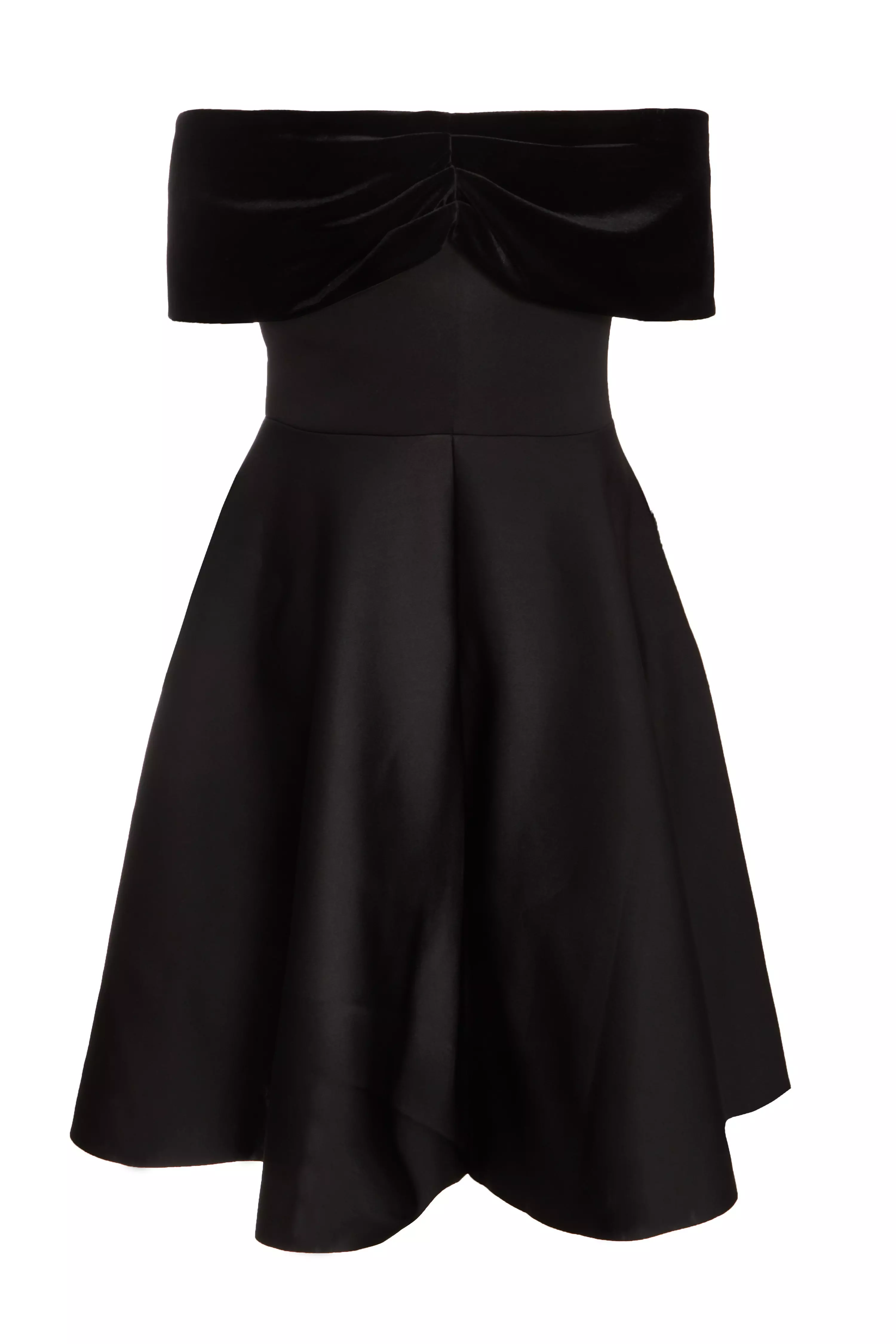 Curve Black Velvet Bardot Skater Dress