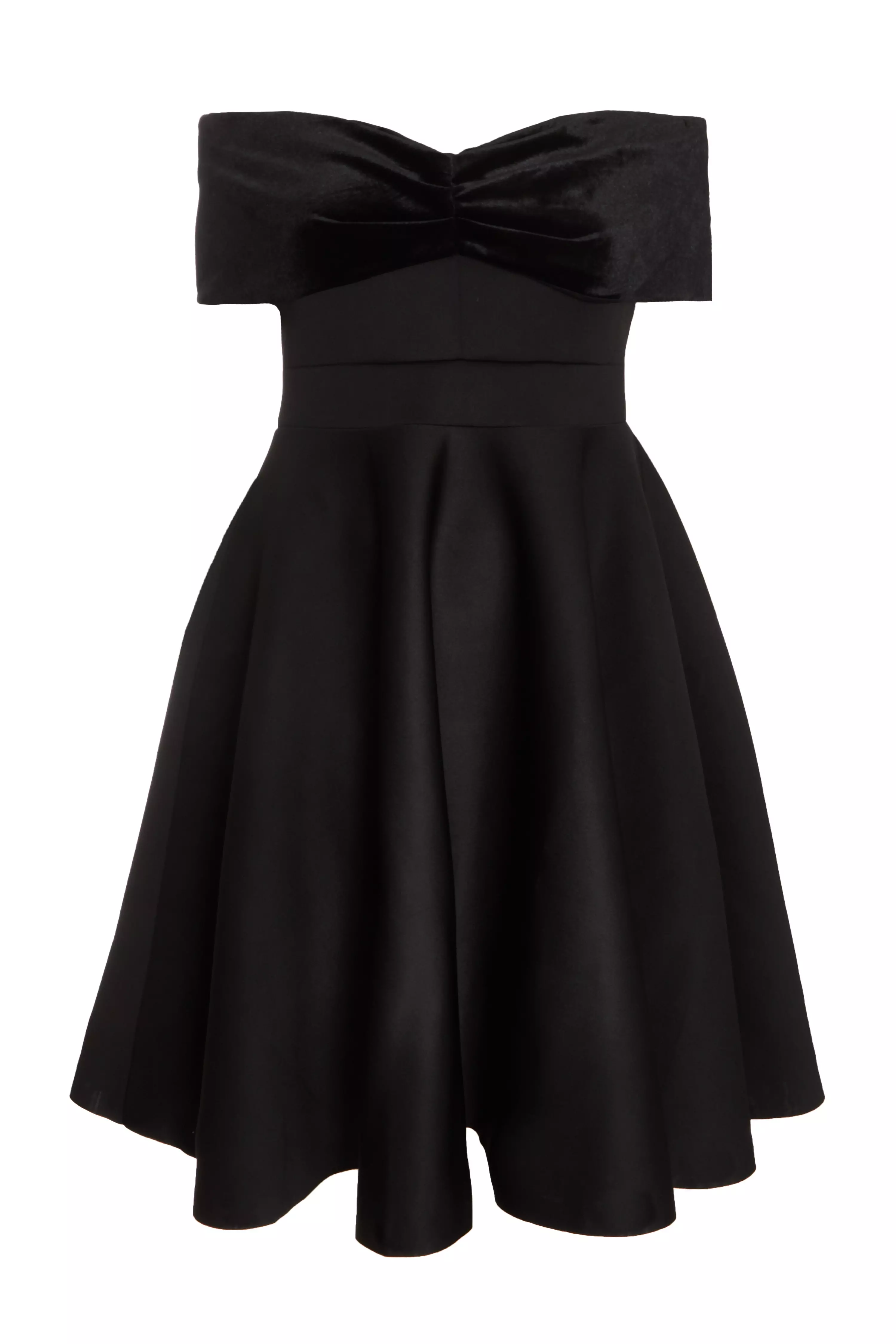 Curve Black Velvet Bardot Skater Dress