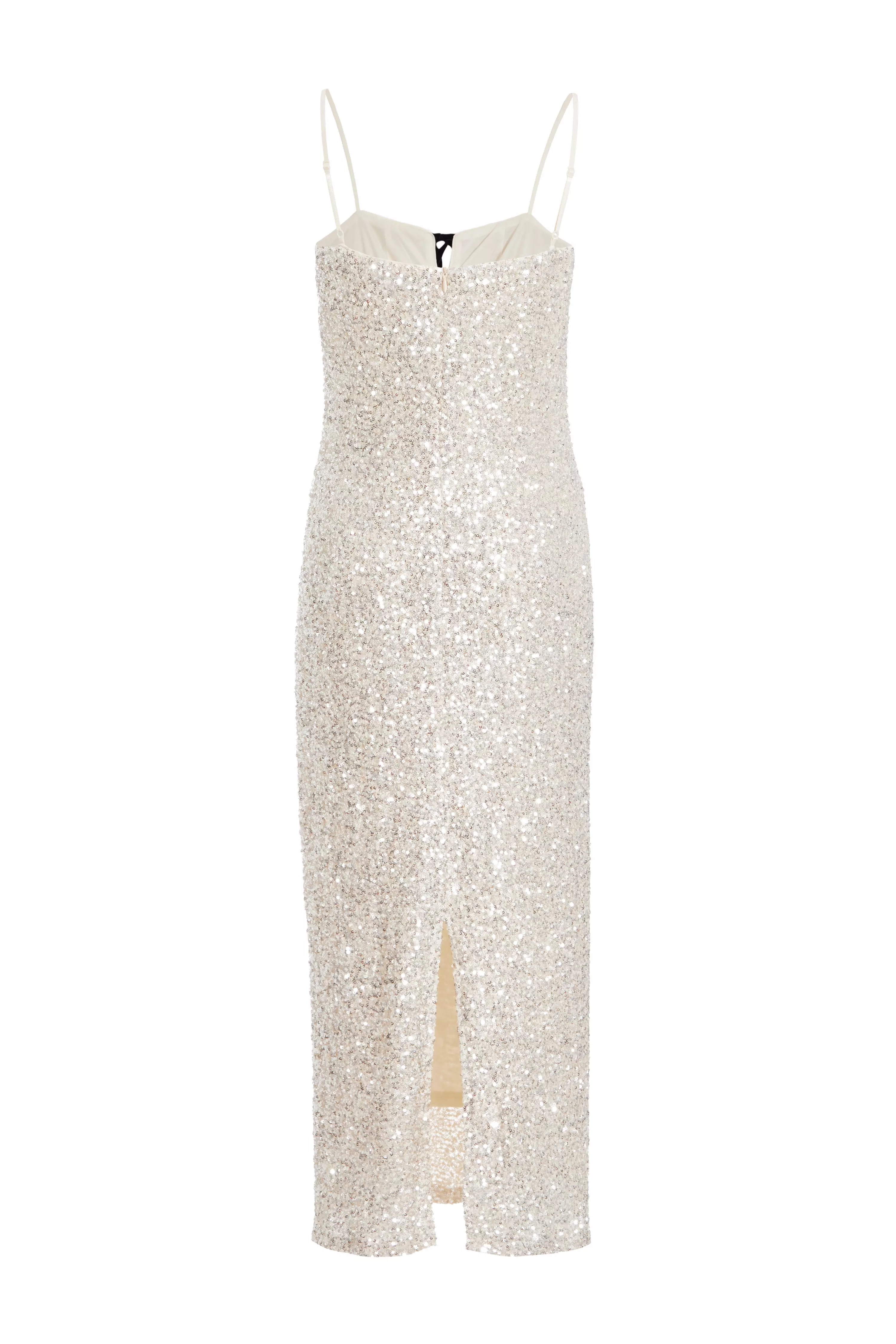 Champagne Sequin Bow Front Midaxi Dress