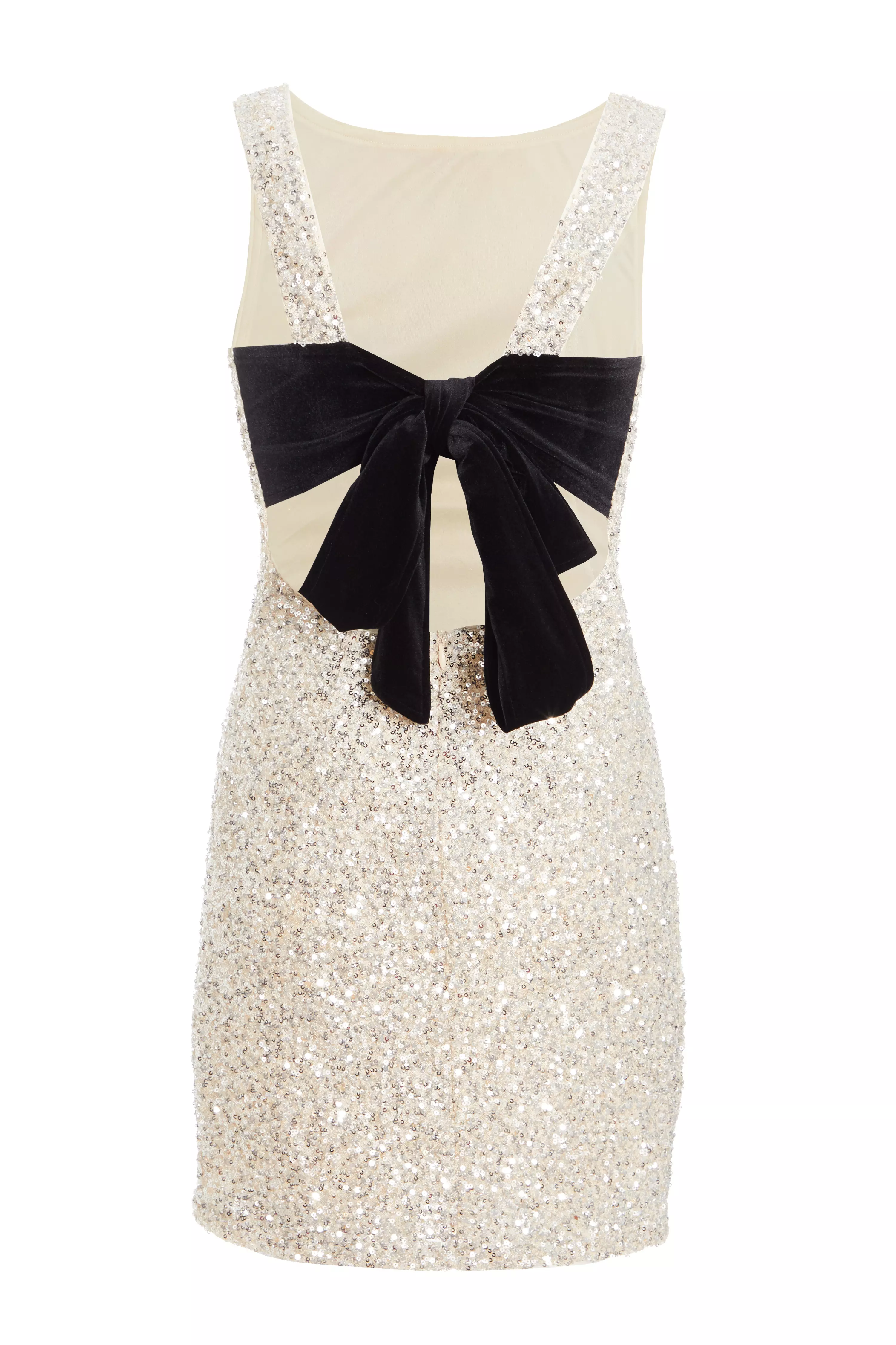 Silver Sequin Bow Mini Dress